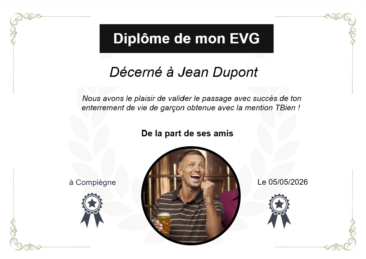 Diplôme EVG à personnaliser et génération en PDF
