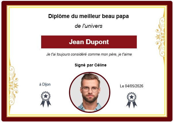 Diplôme du meilleur beau père à personnaliser en PDF