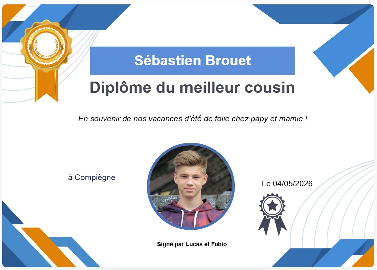 Diplôme du meilleur cousin du monde à personnaliser