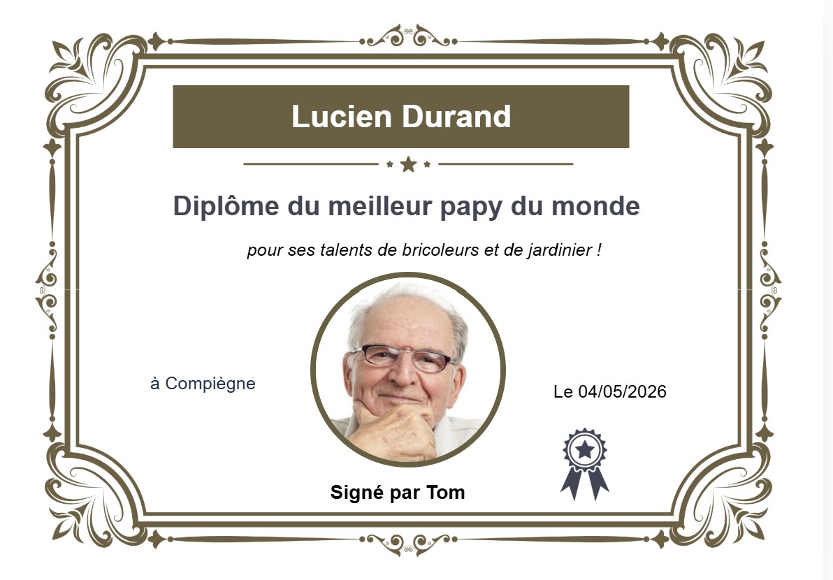 Diplôme du meilleur papy du monde à personnaliser