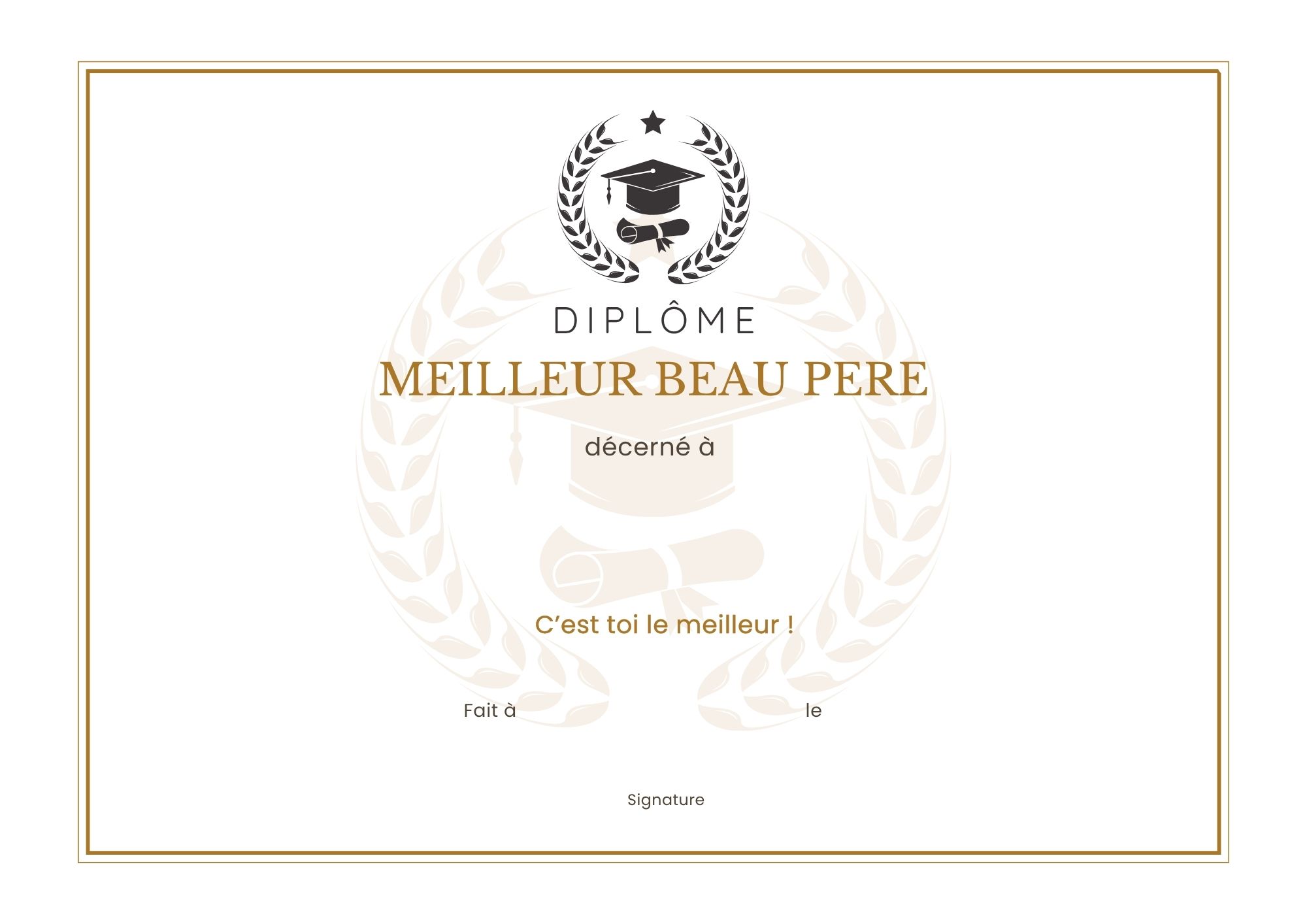 certificat beau papa diplome à imprimer PDF