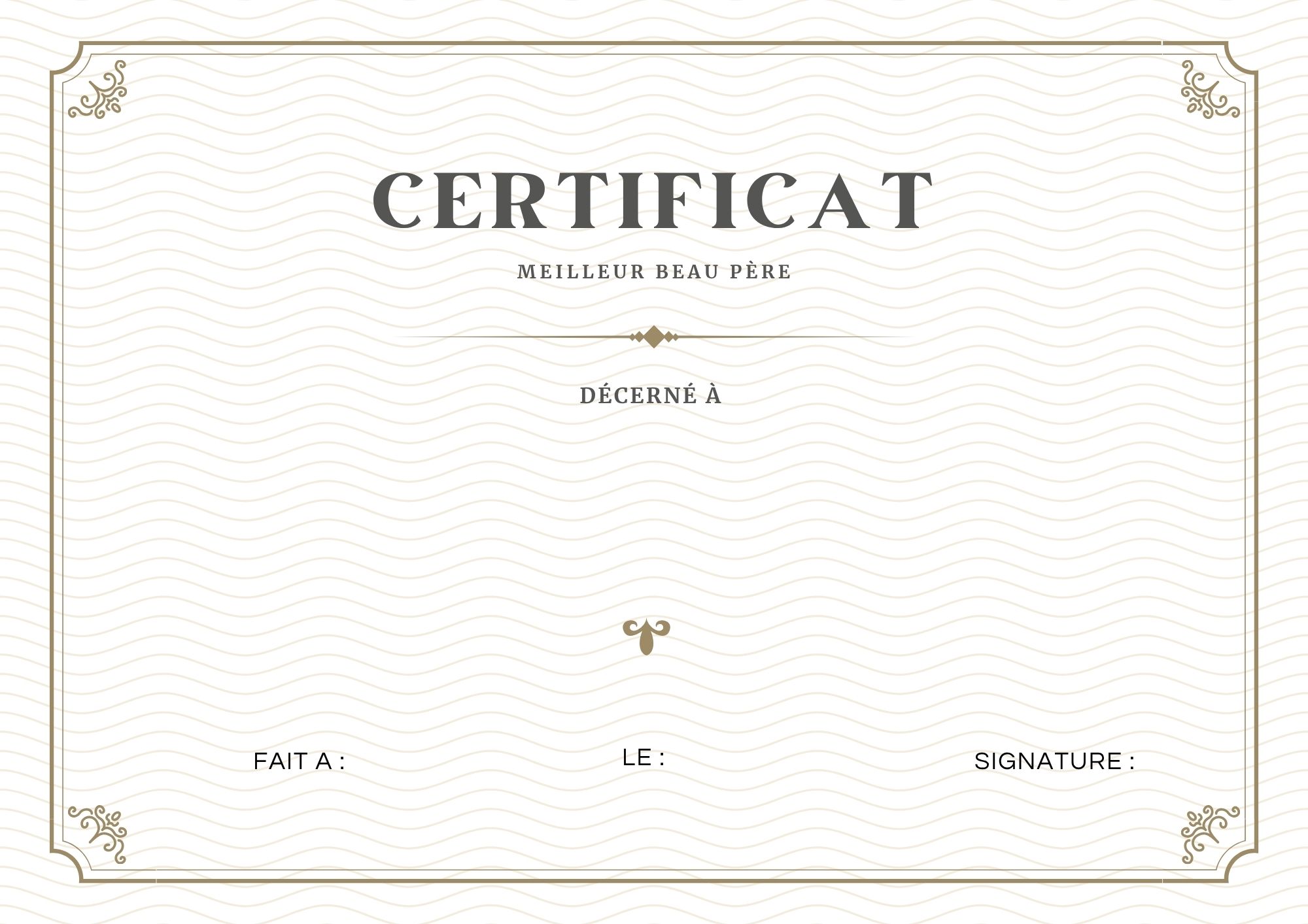 certificat du meilleur beau pere au monde à imprimer PDF
