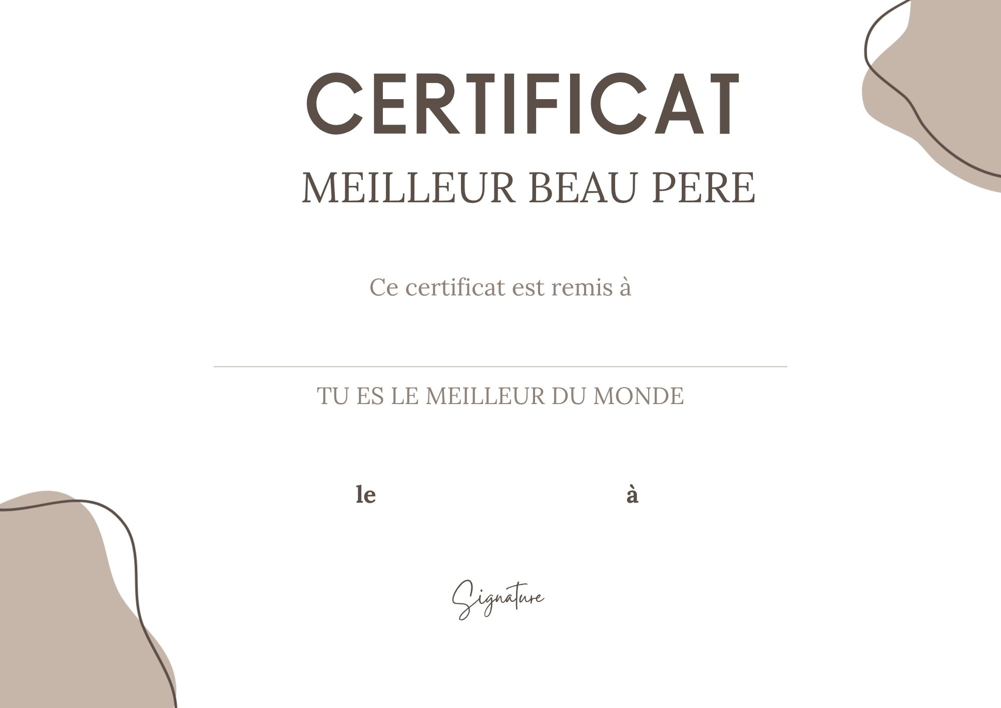 certificat meilleur beau père du monde à imprimer PDF