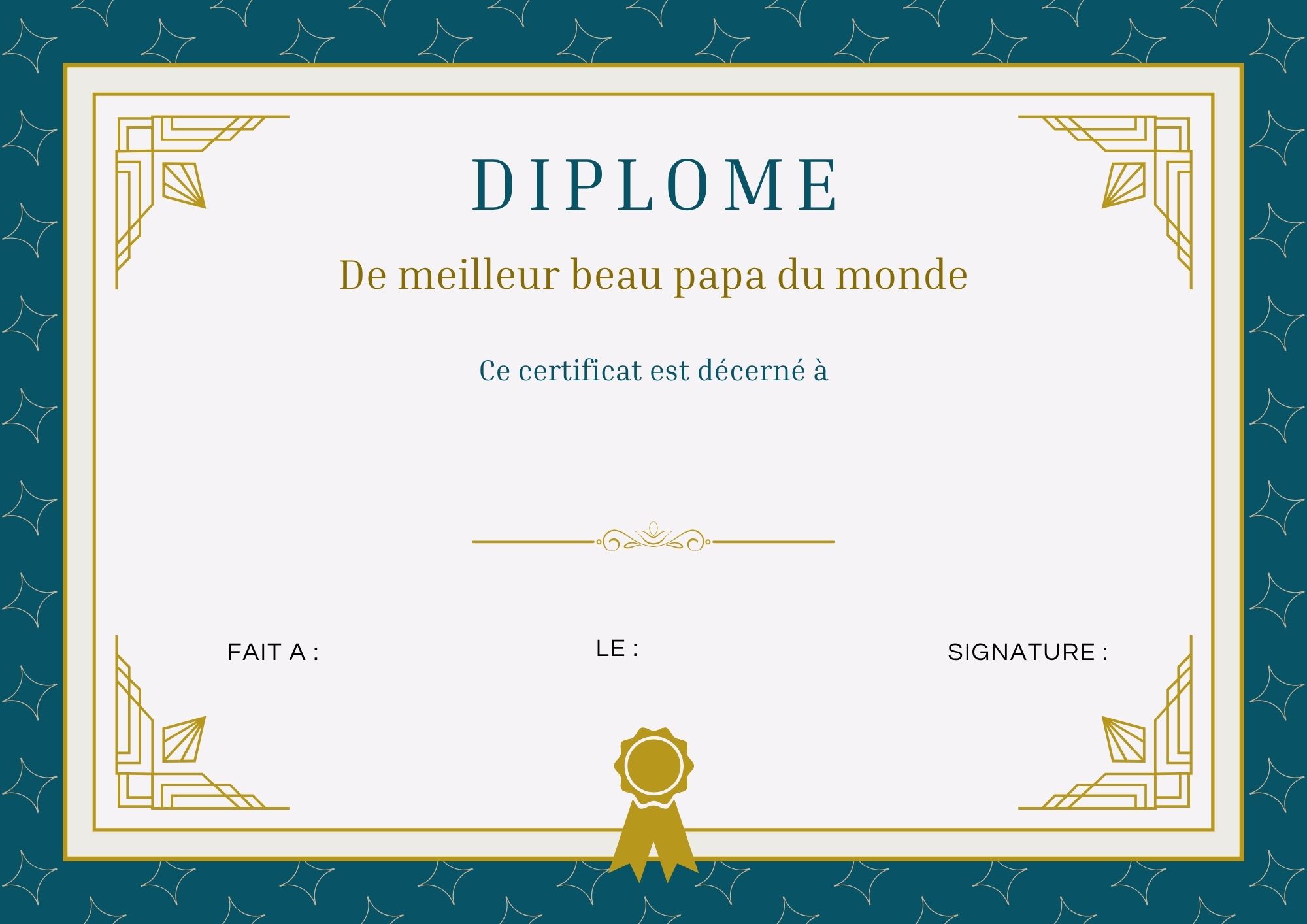 certificat officiel meilleur beau papa à imprimer PDF