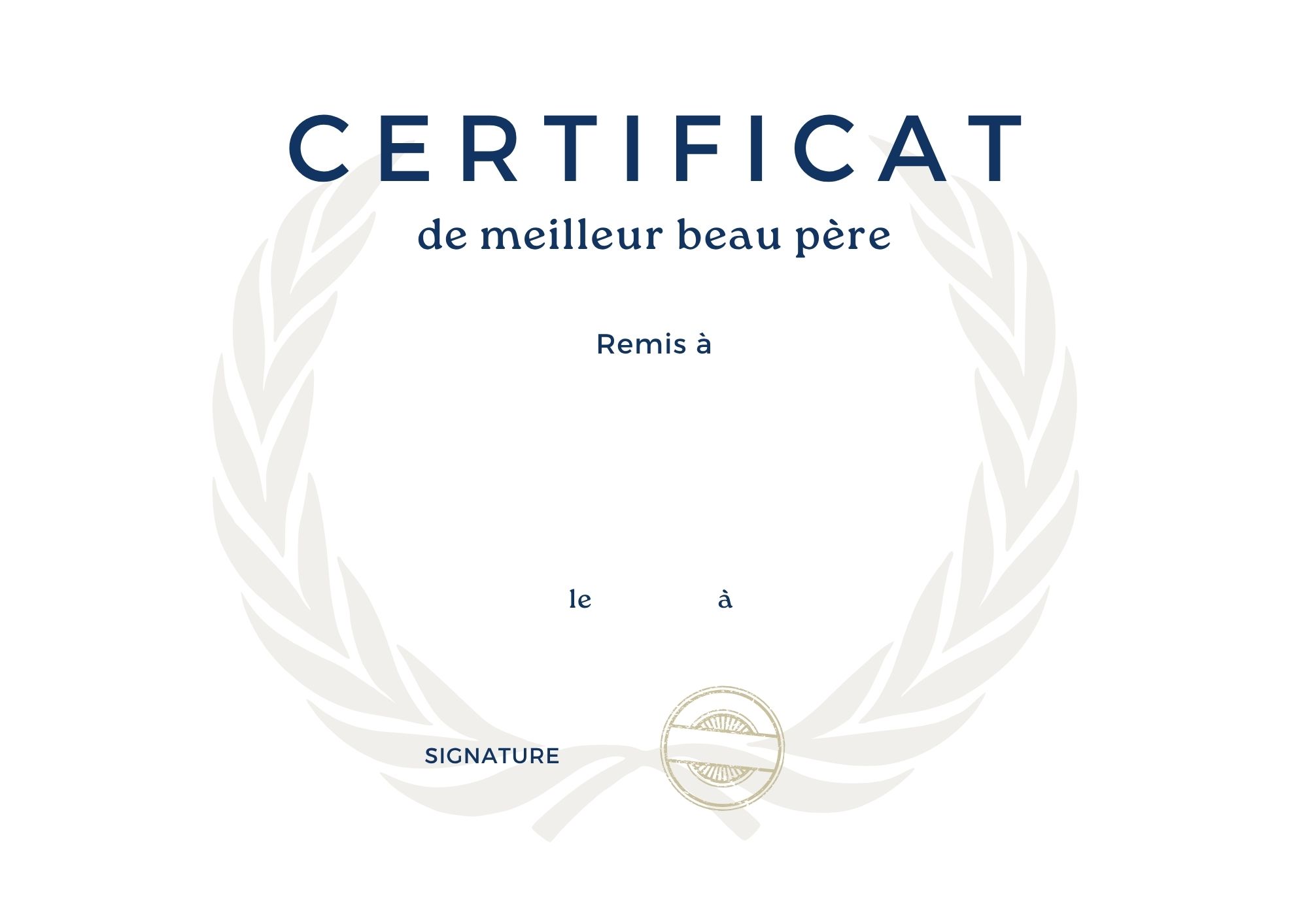 certificat simple diplome beau papa à imprimer PDF
