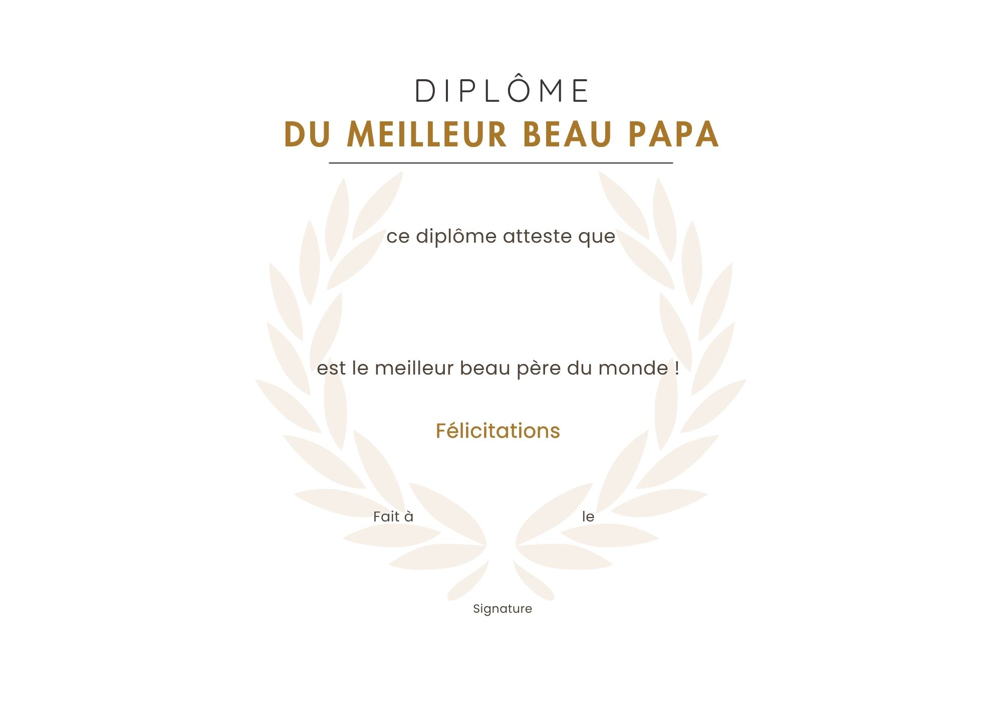 diplome du beau père meilleur à imprimer à imprimer PDF