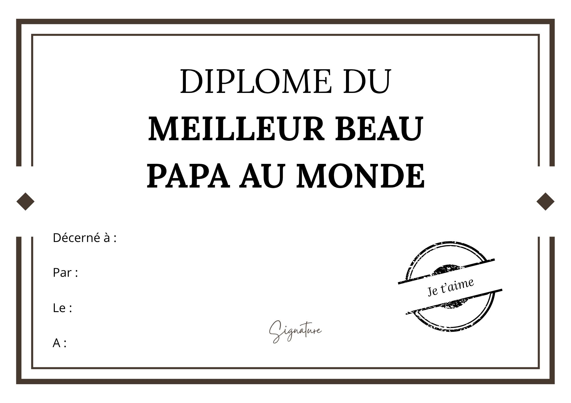 Diplome je t'aime beau père à imprimer PDF