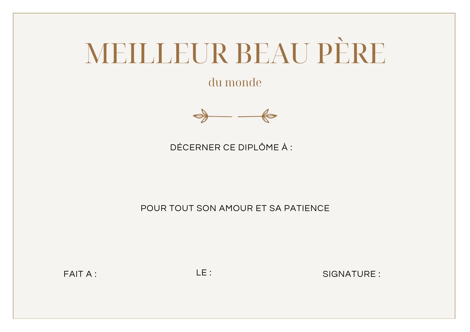meilleur beau pere diplome à imprimer PDF