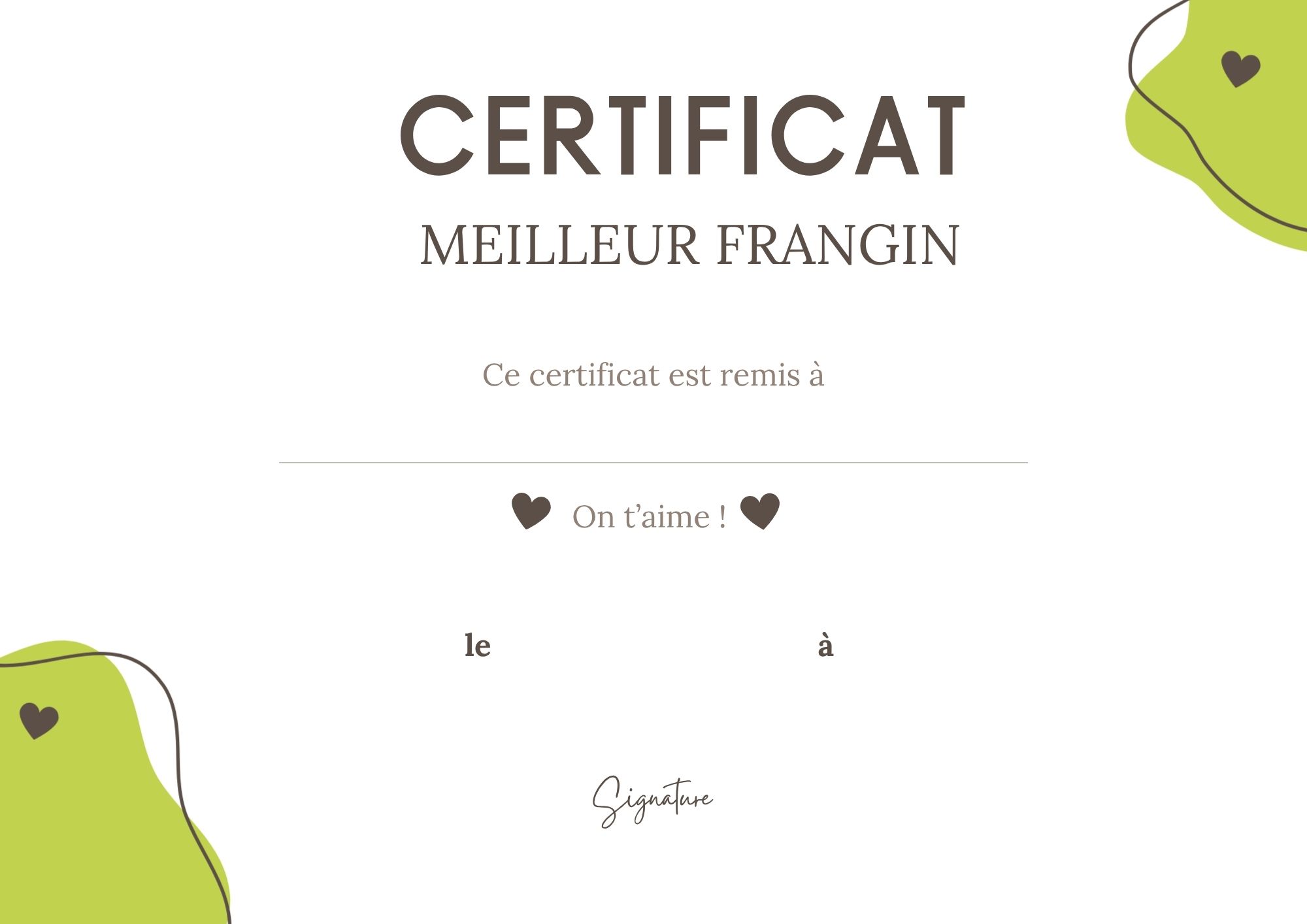 certificat meilleur frangin de toute la terre à imprimer PDF