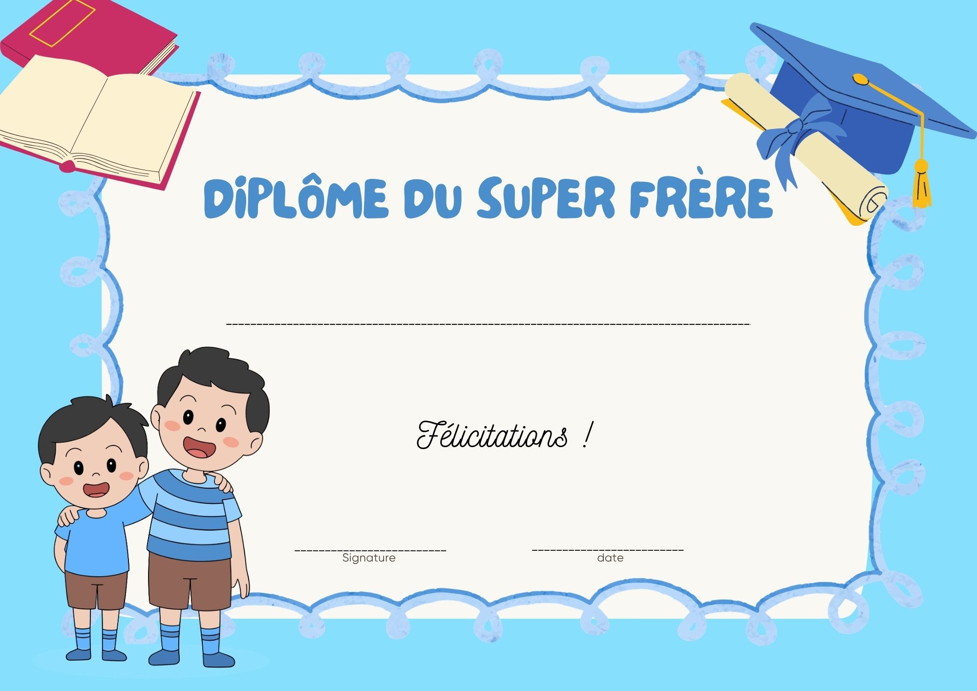 Diplome meilleur petit frère à imprimer PDF