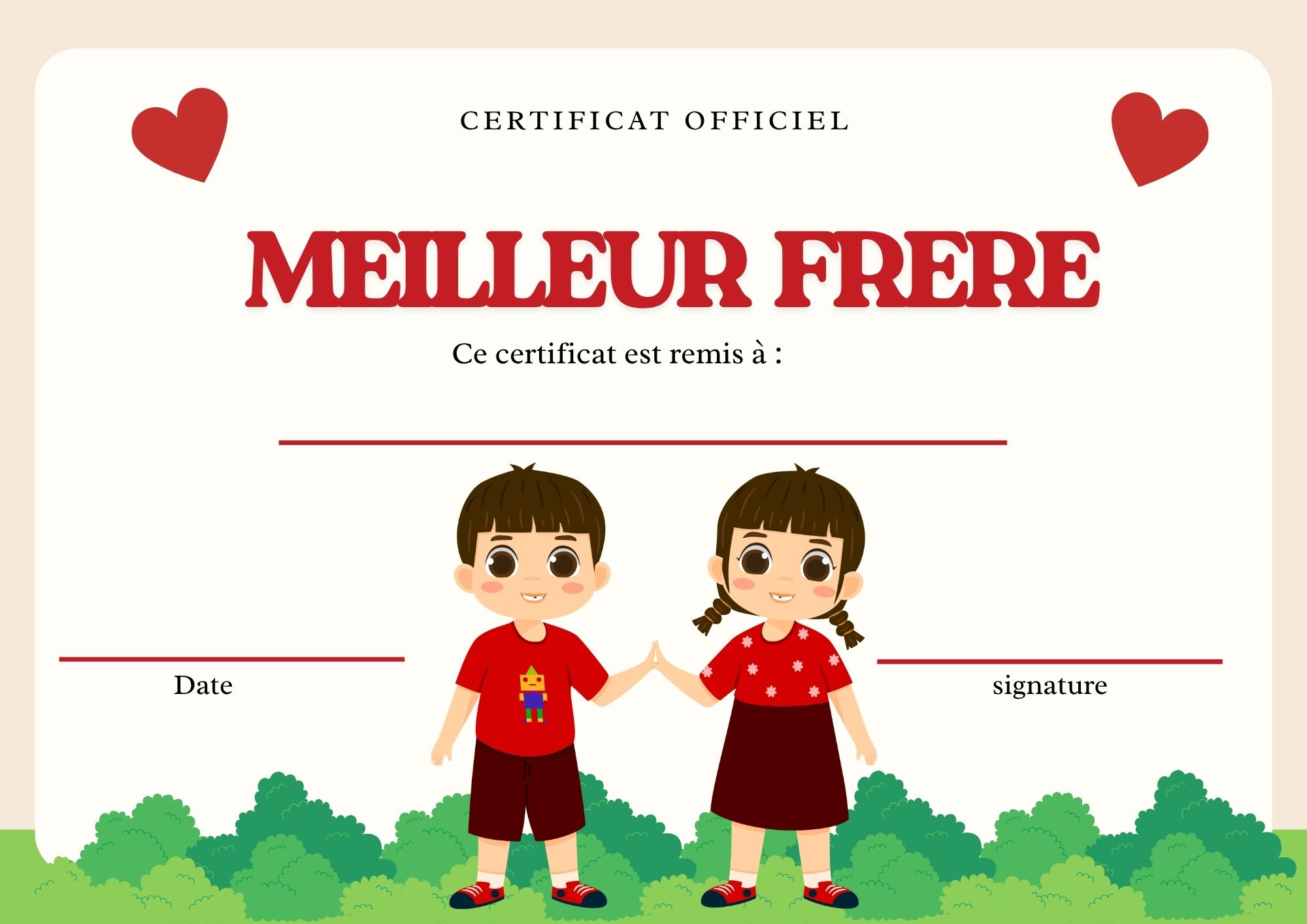 diplome meilleure frère et soeur enfant à imprimer PDF