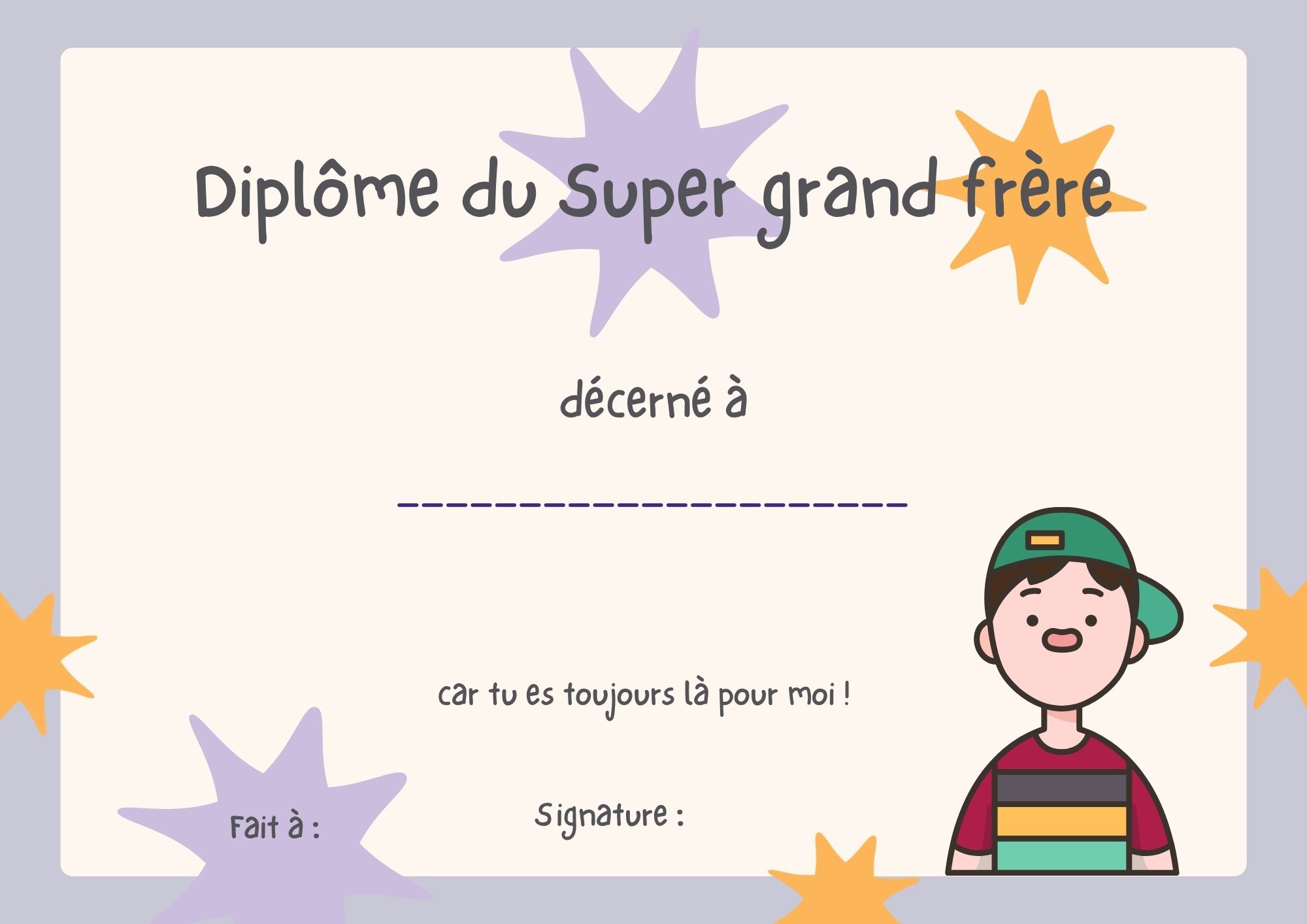 Diplome officiel super grand frère à imprimer PDF