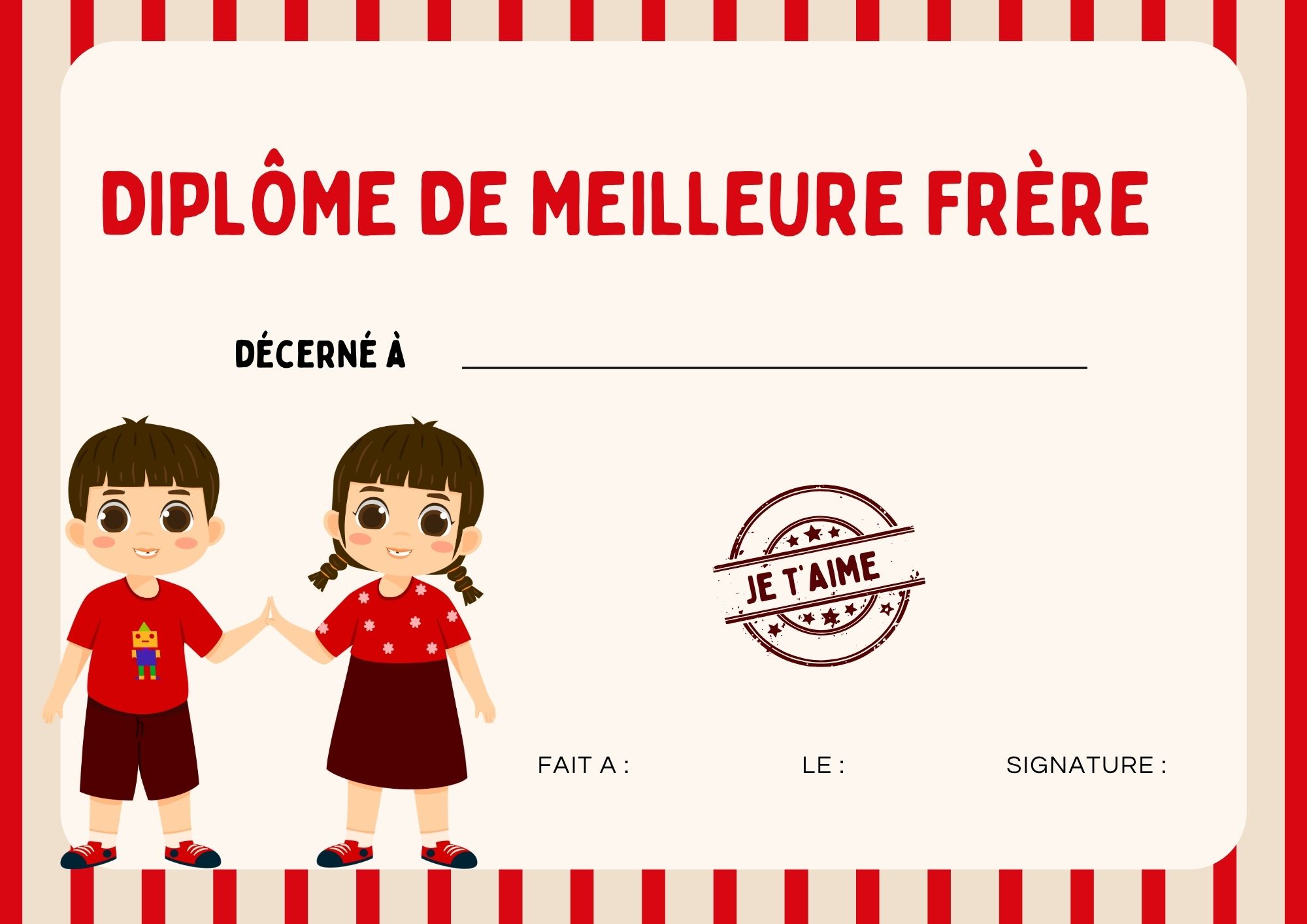 meilleur frere a imprimer diplome à imprimer PDF