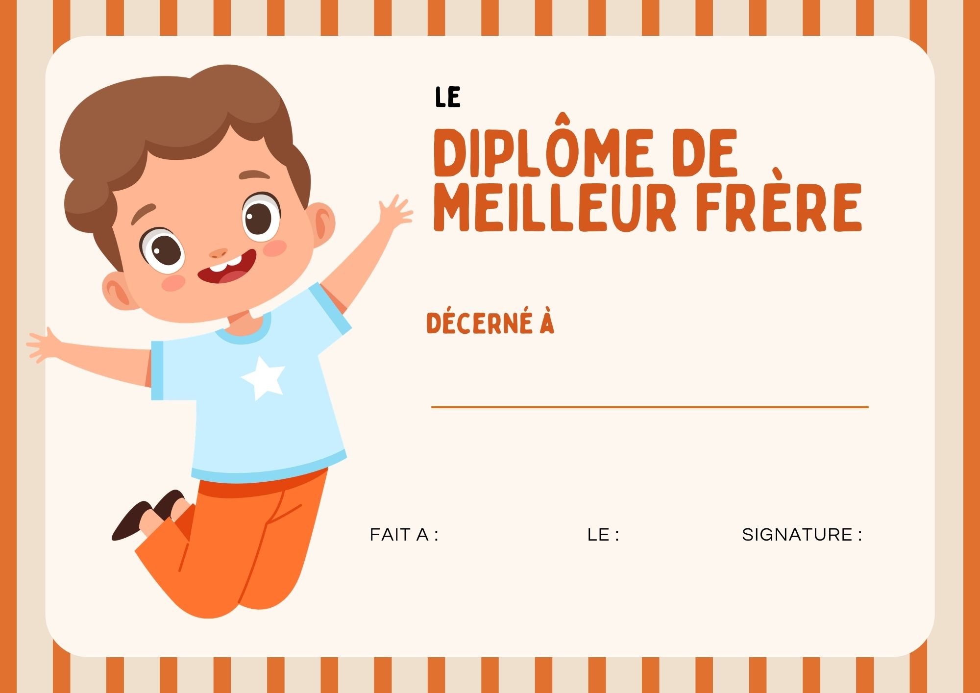 meilleur frère diplome a personnaliser à imprimer PDF