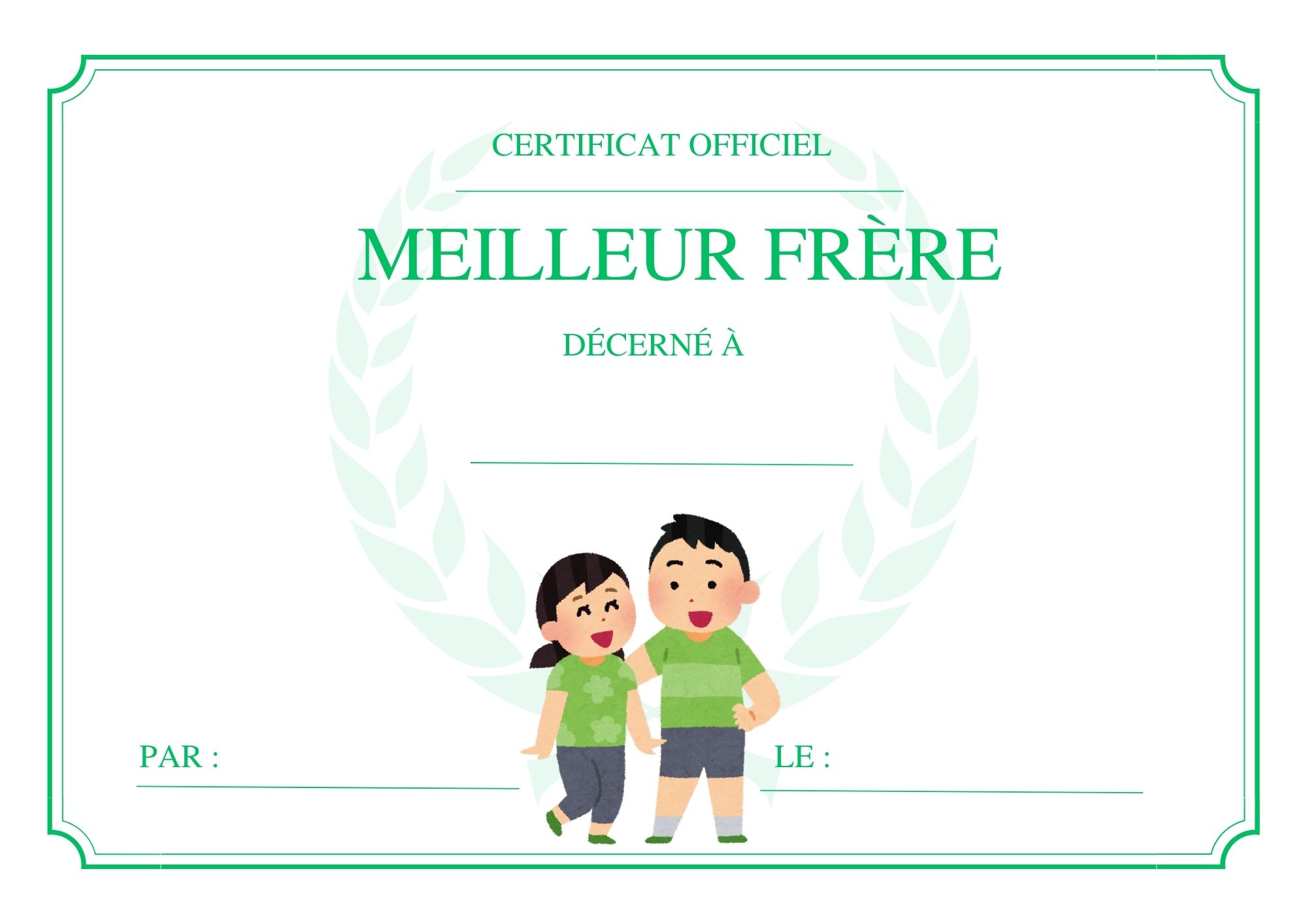 Meilleur frère diplome vert à imprimer PDF