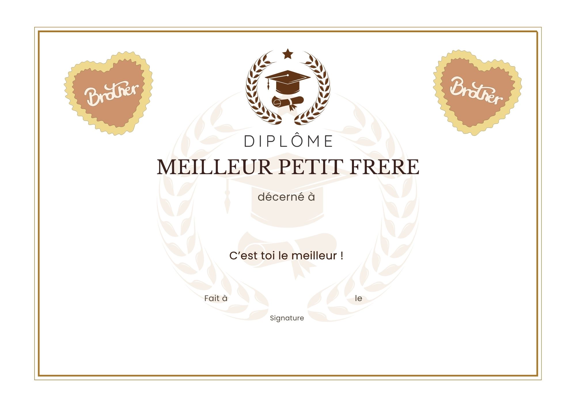 certificat meilleur petit frere PDF diplome à imprimer PDF
