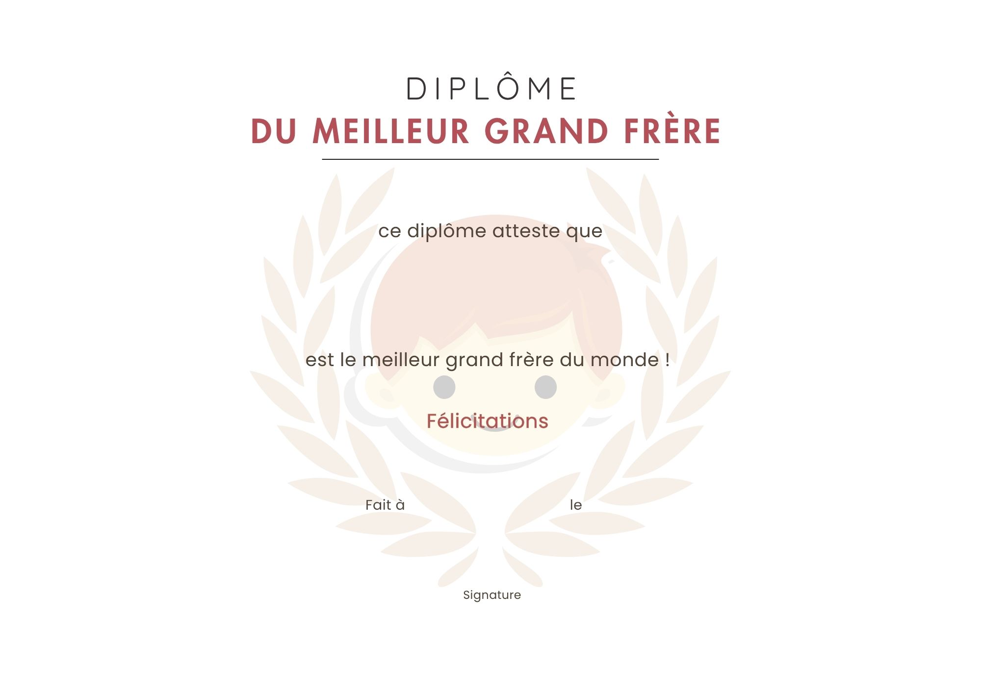 diplome du FRERE meilleur à imprimer à imprimer PDF