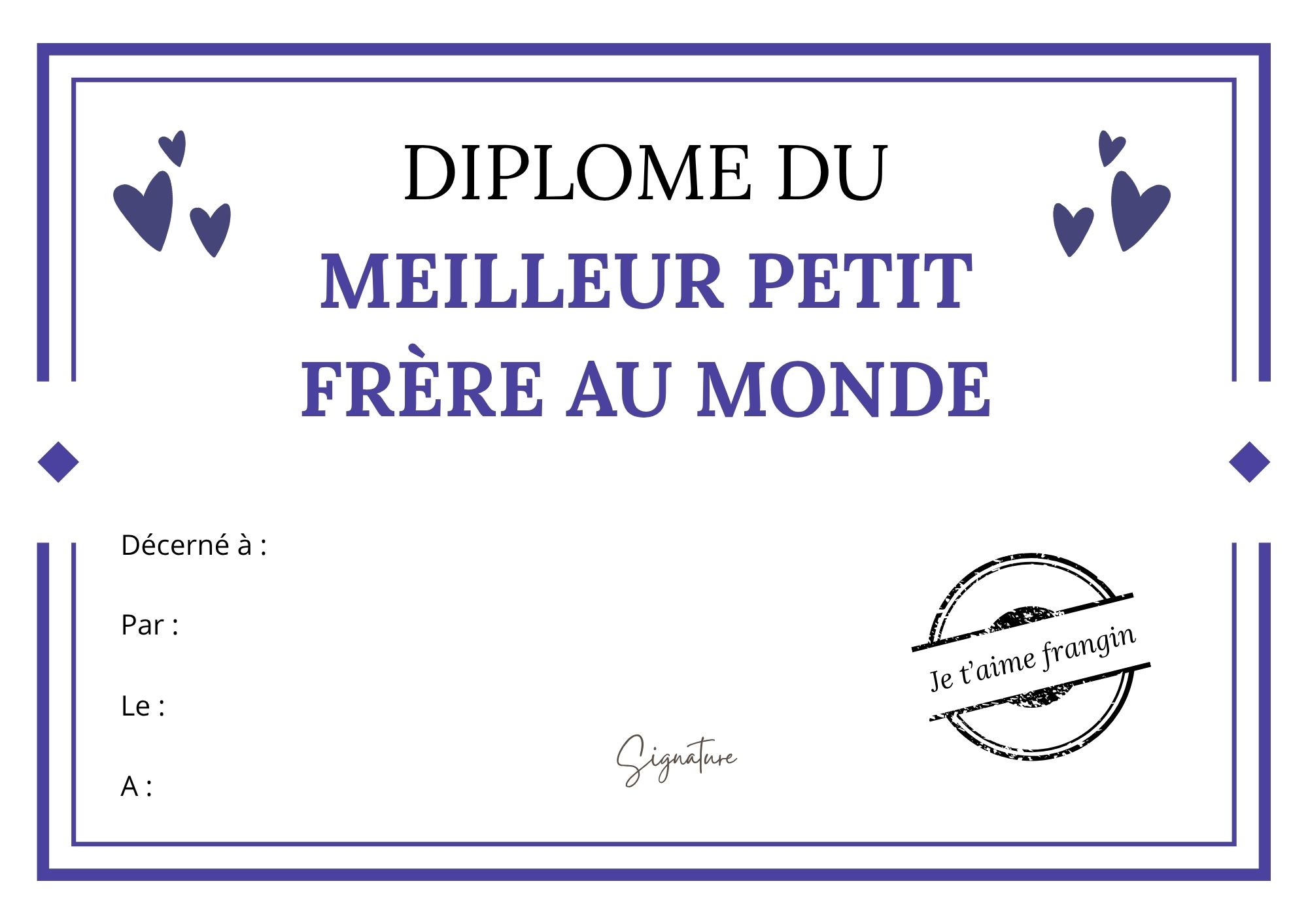 Diplome je t'aime petit frère à imprimer PDF