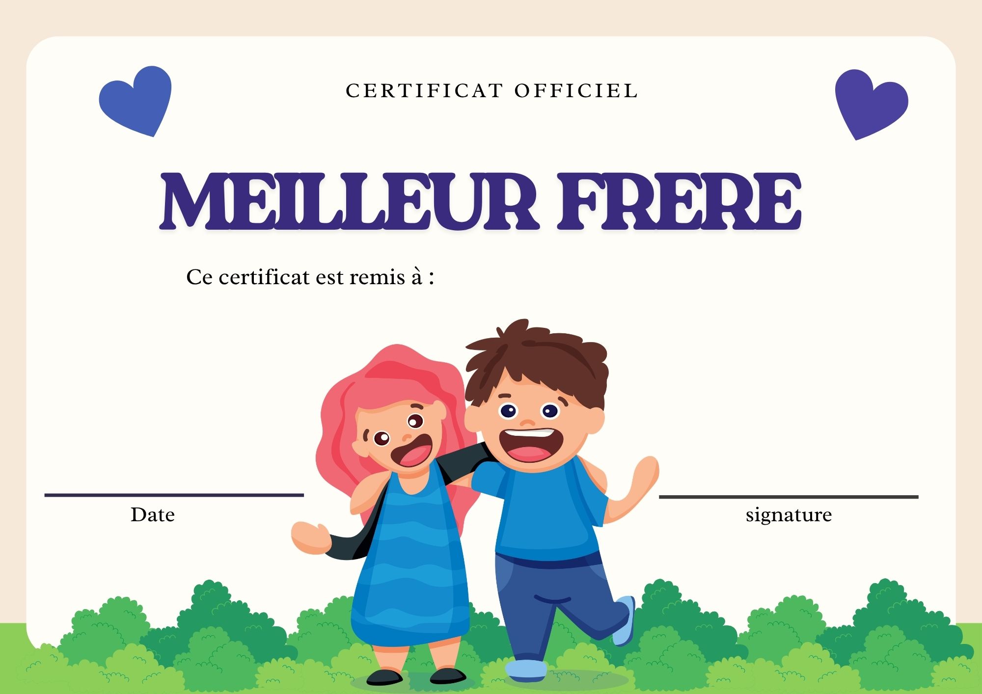 diplome meilleur frère du monde enfant à imprimer PDF