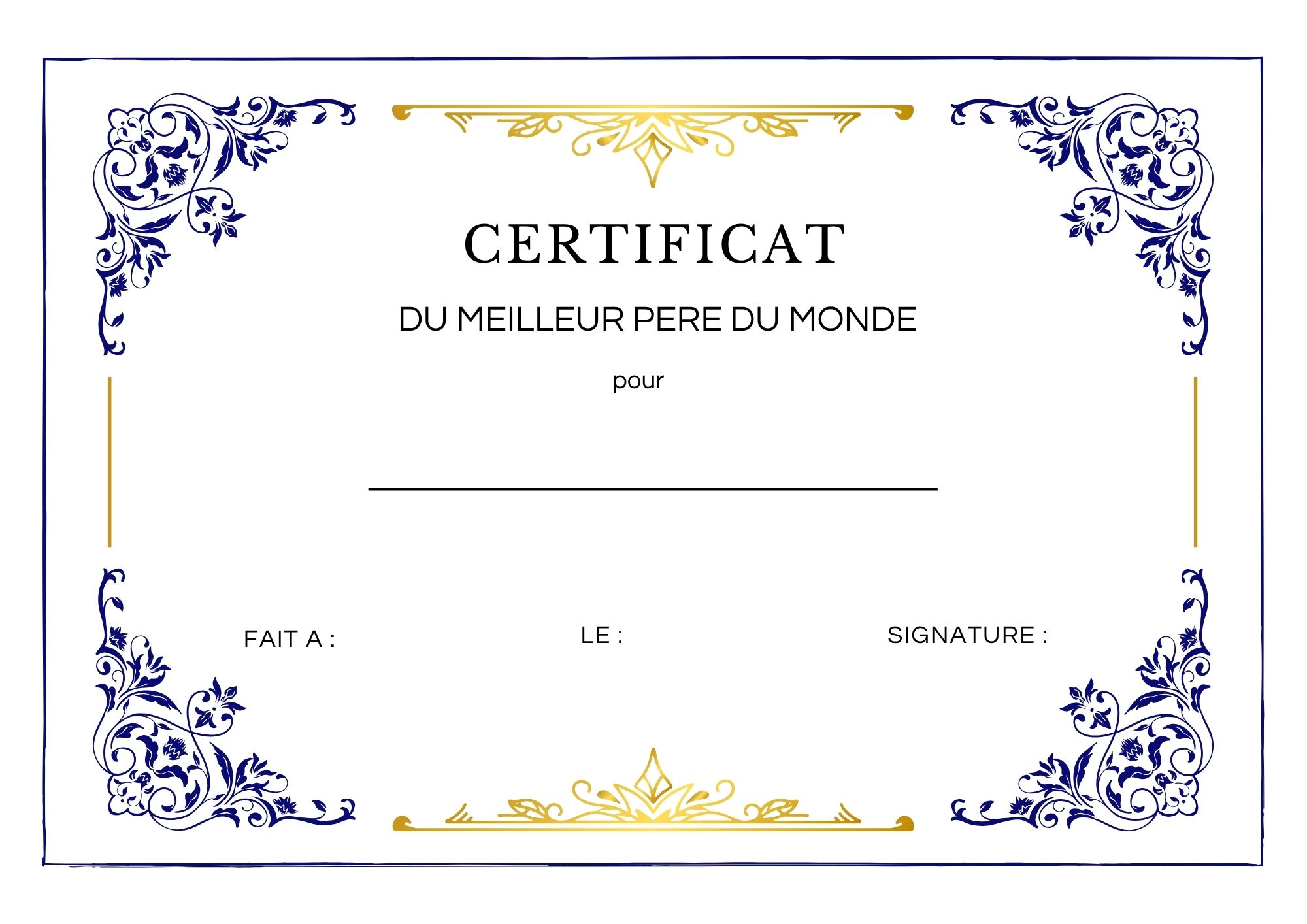 attestation pdf meilleur pere à imprimer PDF