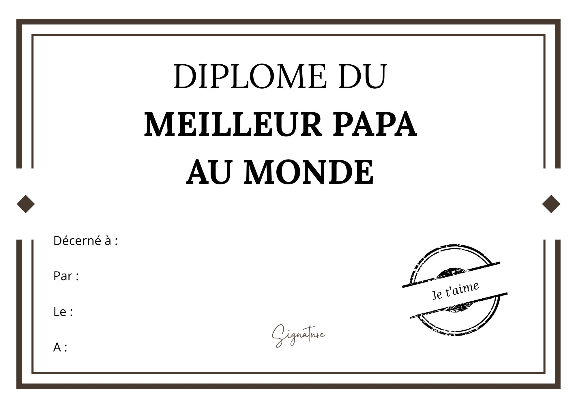 Diplome je t'aime papa à imprimer PDF