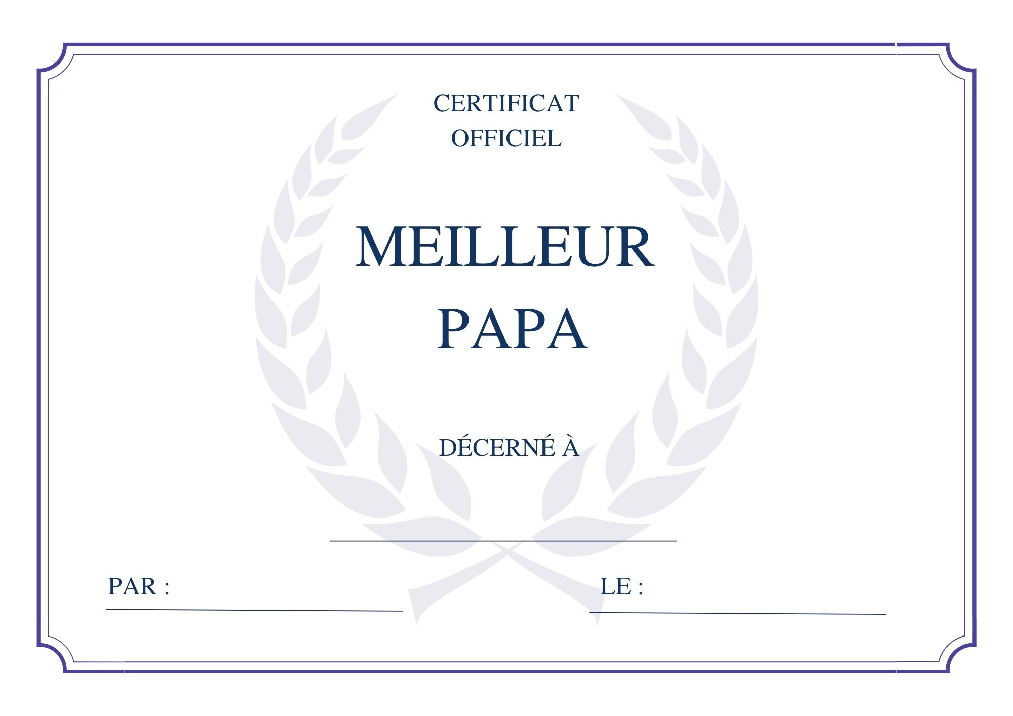 Meilleur papa diplome bleu à imprimer PDF