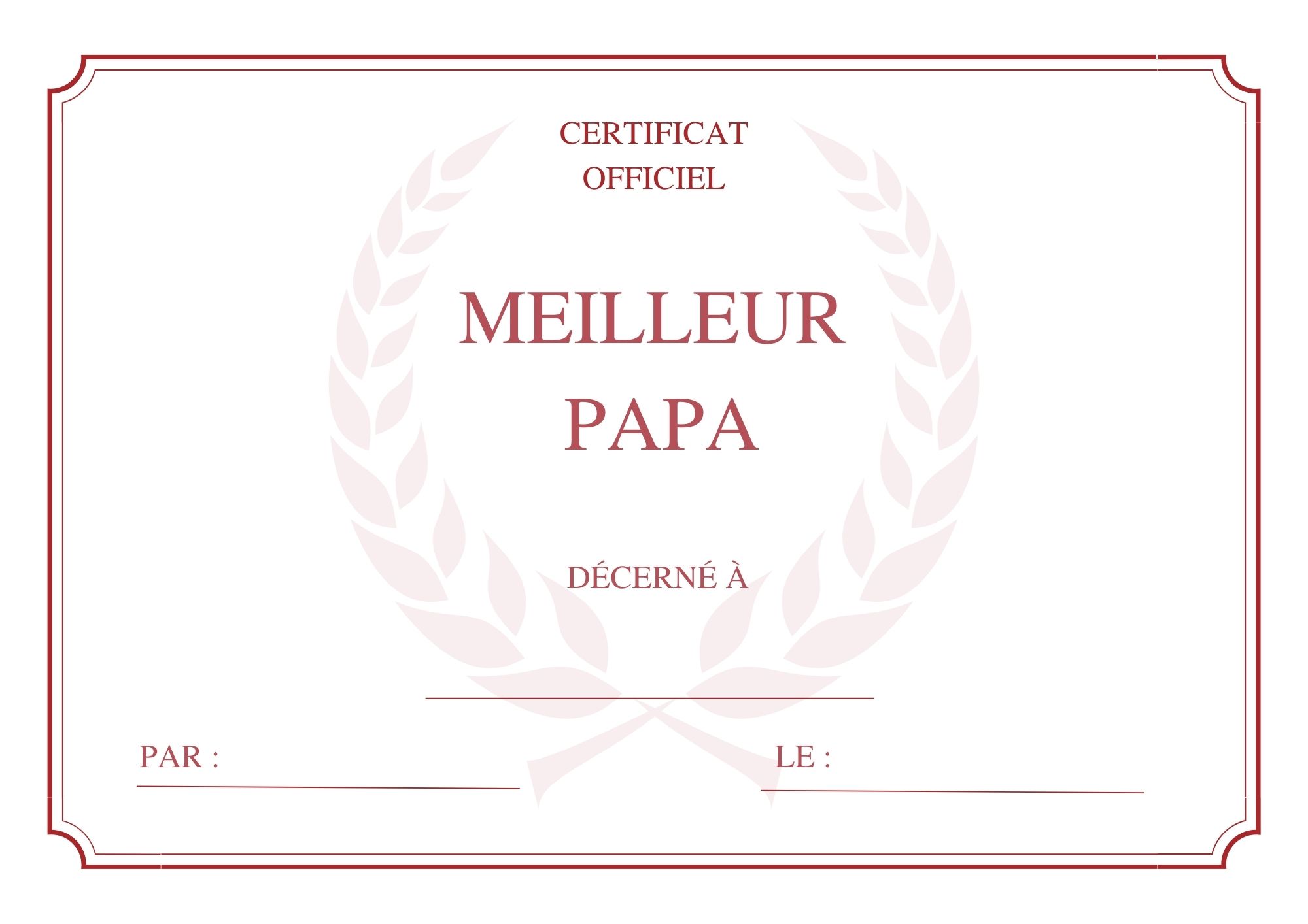 Meilleur papa diplome rouge à imprimer PDF
