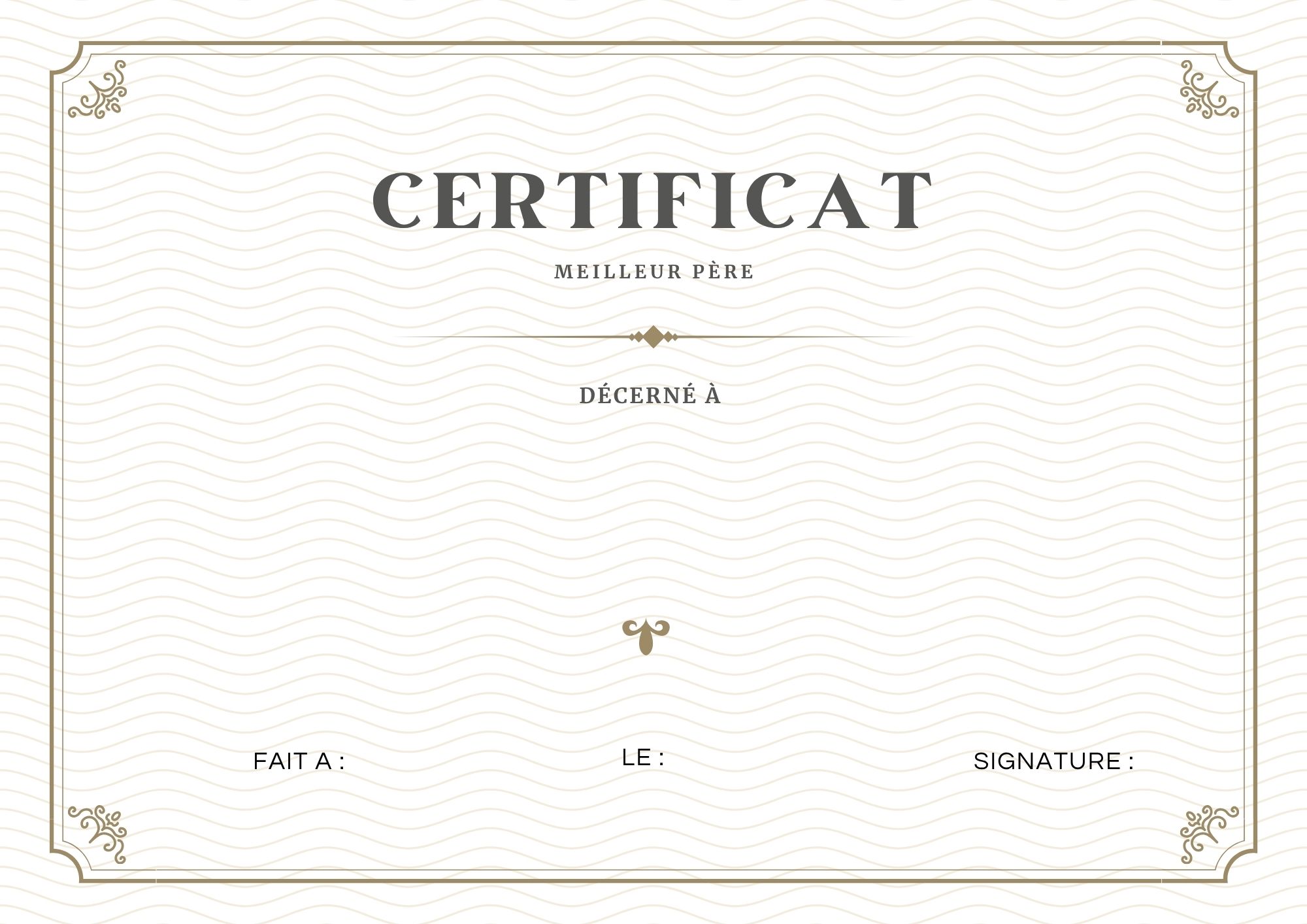 certificat du meilleur pere au monde à imprimer PDF