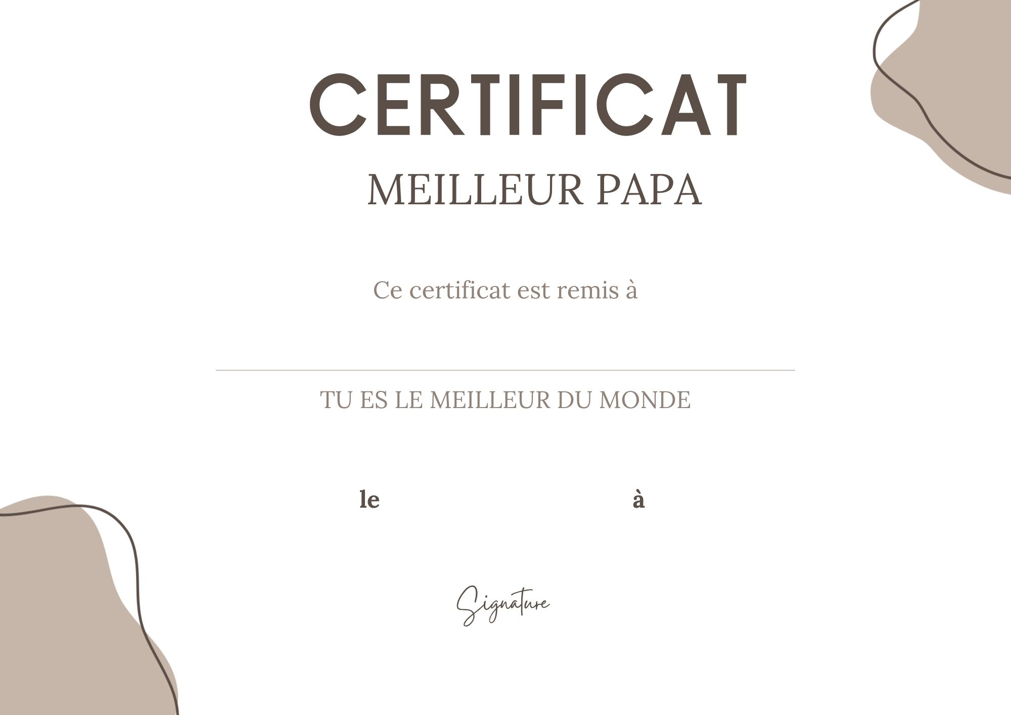 certificat meilleur PAPA du monde à imprimer PDF