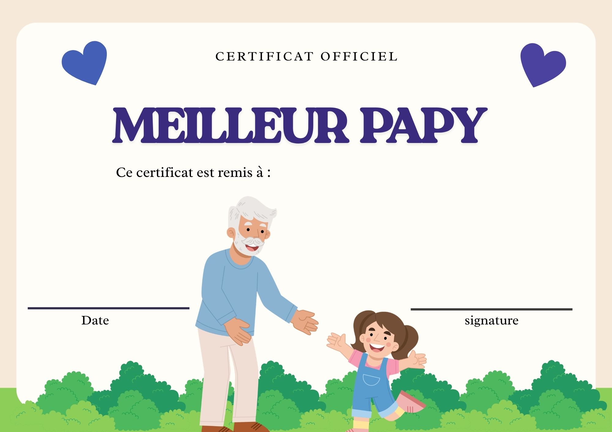 diplome meilleure PAPY enfant à imprimer PDF