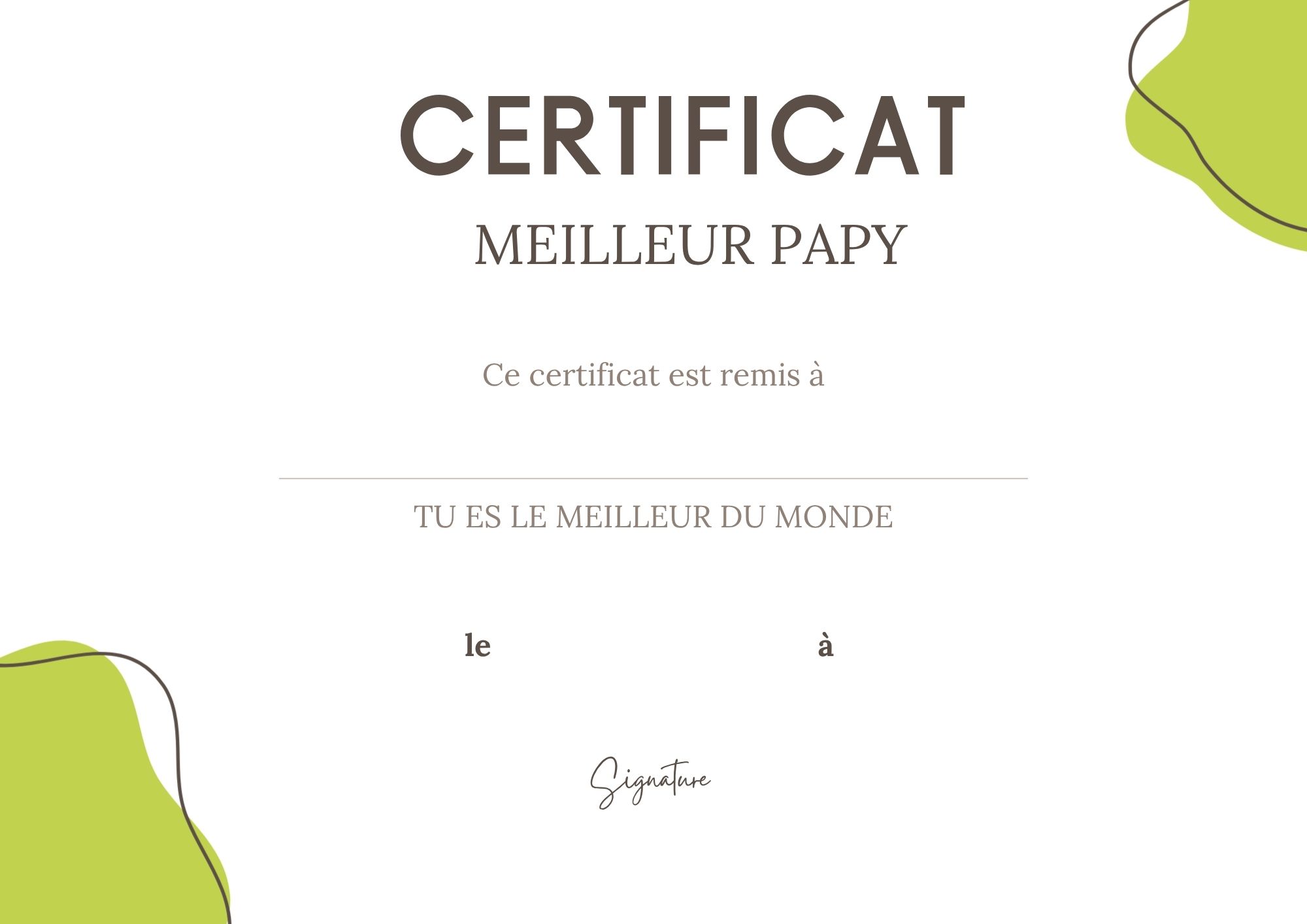 certificat meilleur papy du monde à imprimer PDF