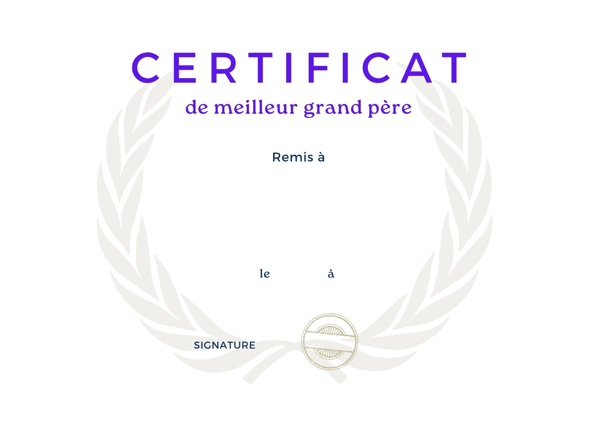 certificat simple diplôme grand père à imprimer PDF