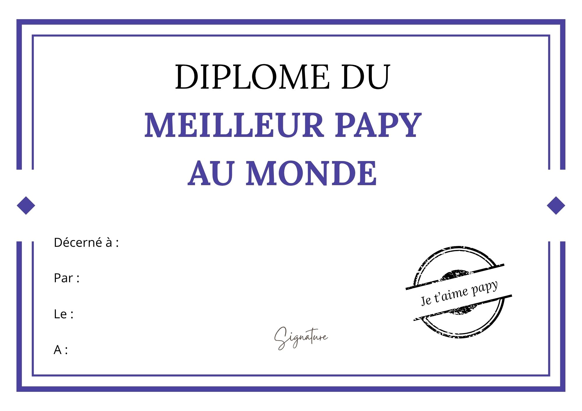 Diplome je t'aime papy à imprimer PDF