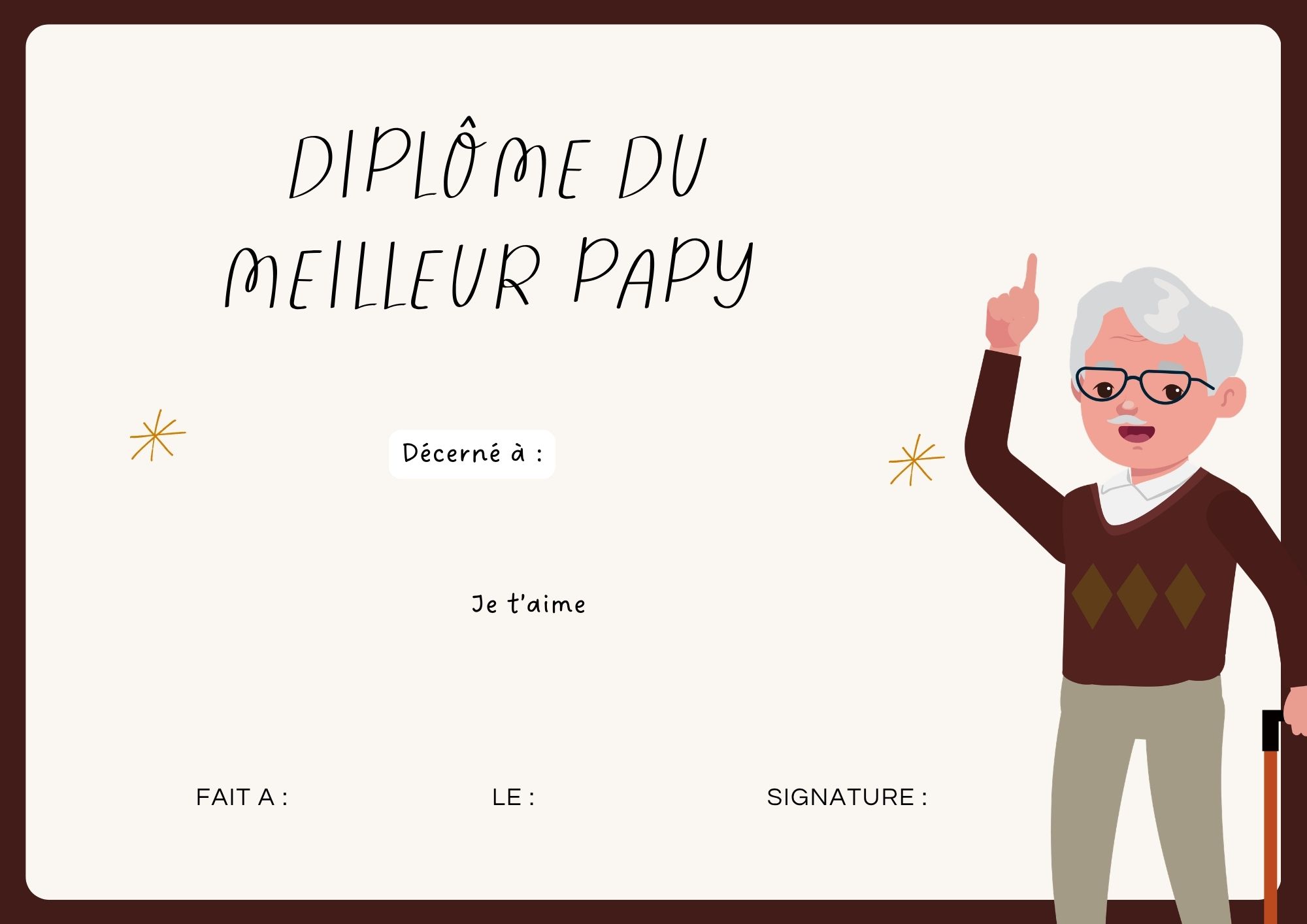 diplome meilleure papy danse à imprimer PDF