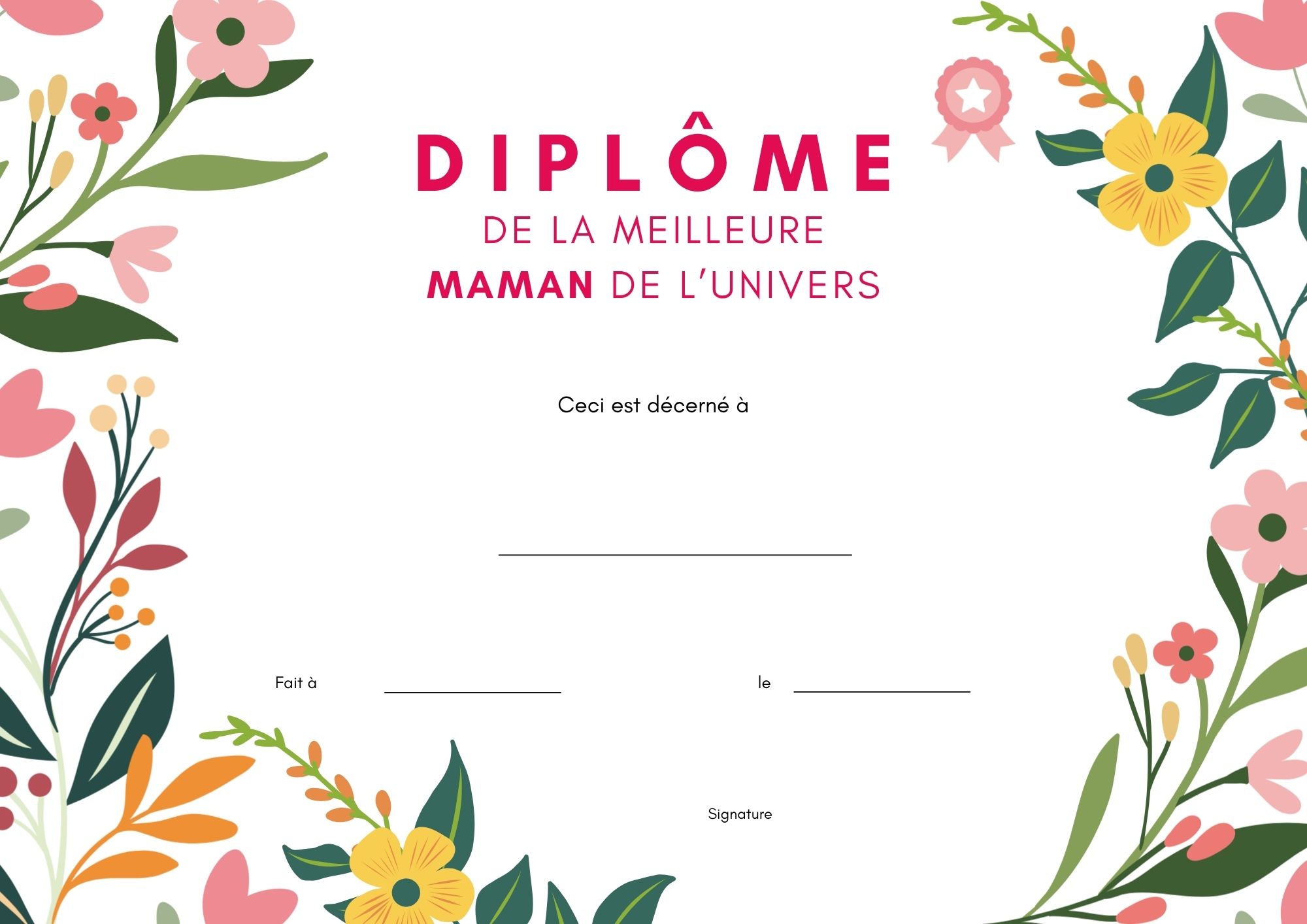 diplome meilleure maman personnaliser PDF à imprimer PDF