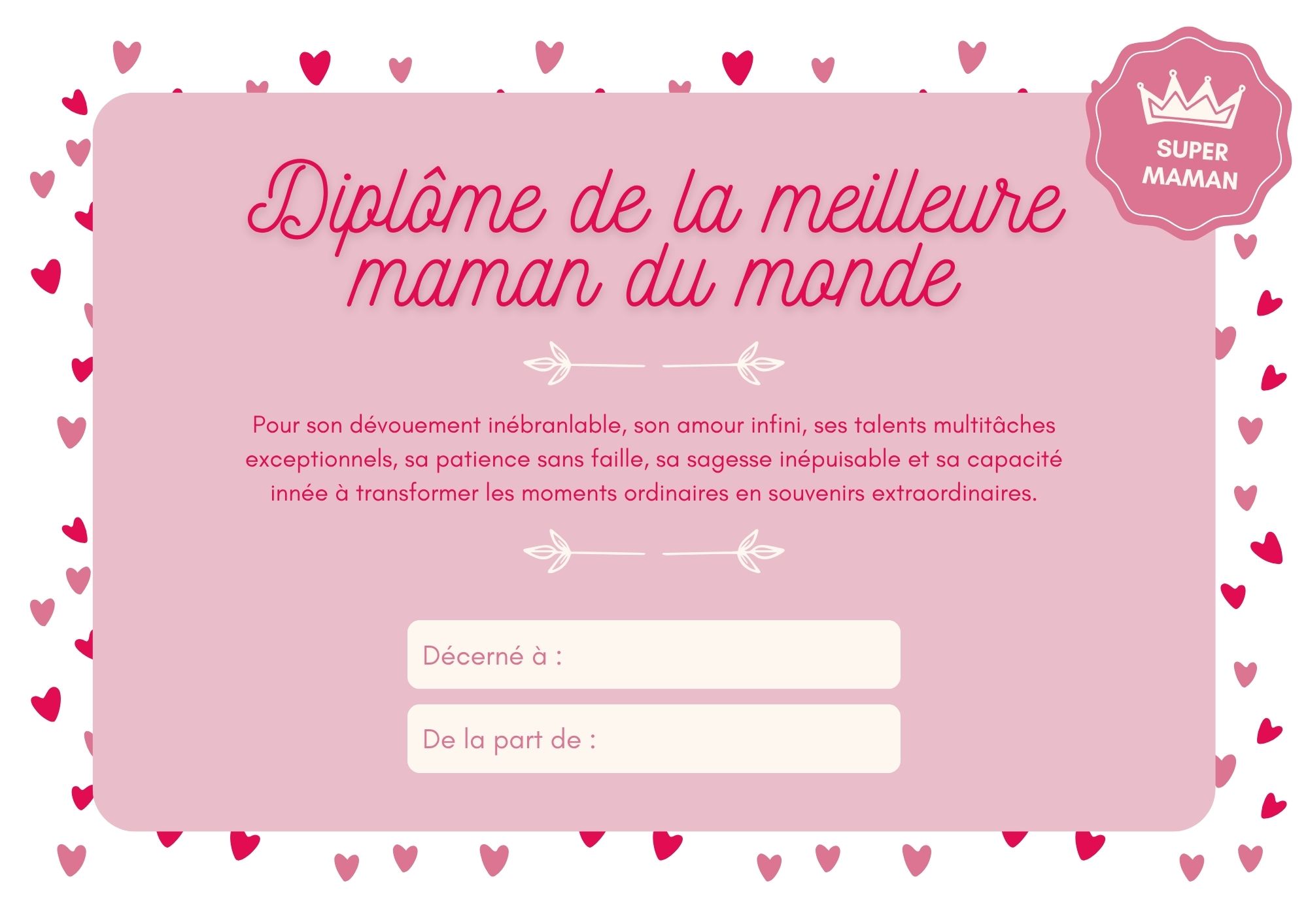 meilleure maman du monde a imprimer en PDF à imprimer PDF