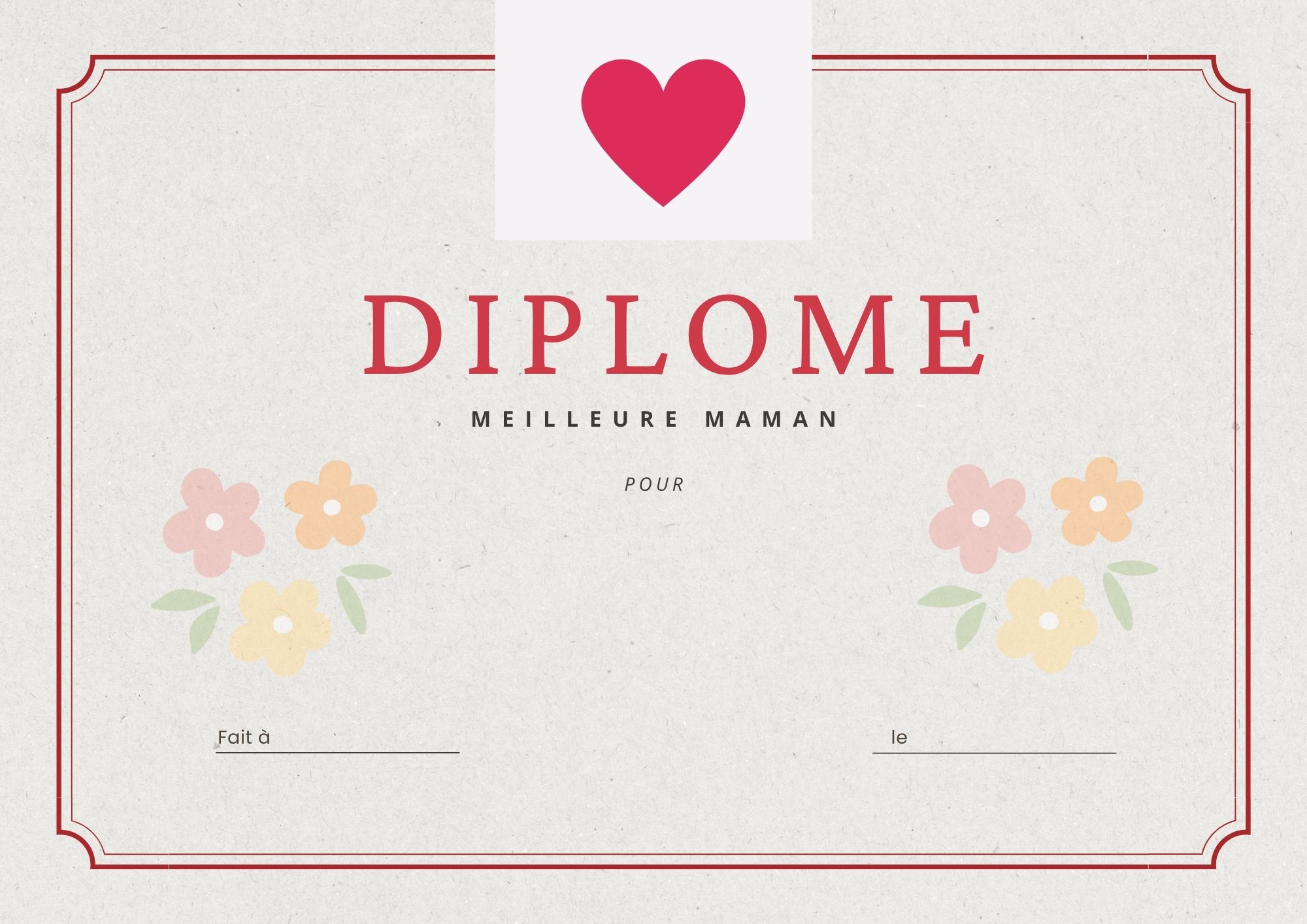 certificat remis pour ma maman adoré à imprimer PDF