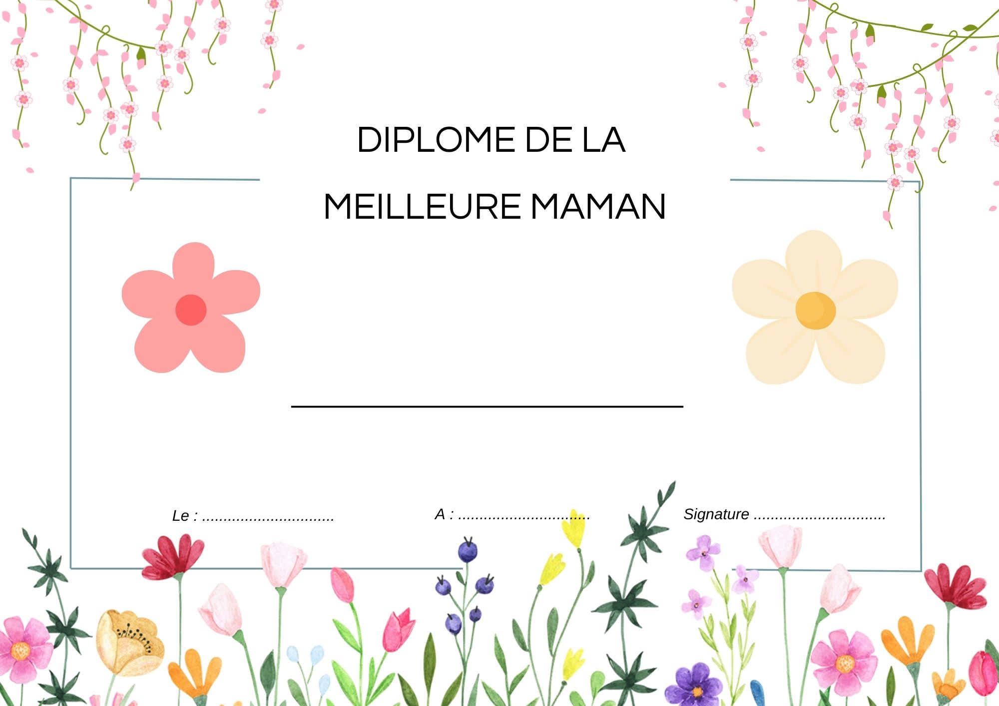 diplome a imprimer meilleure maman fleur à imprimer PDF