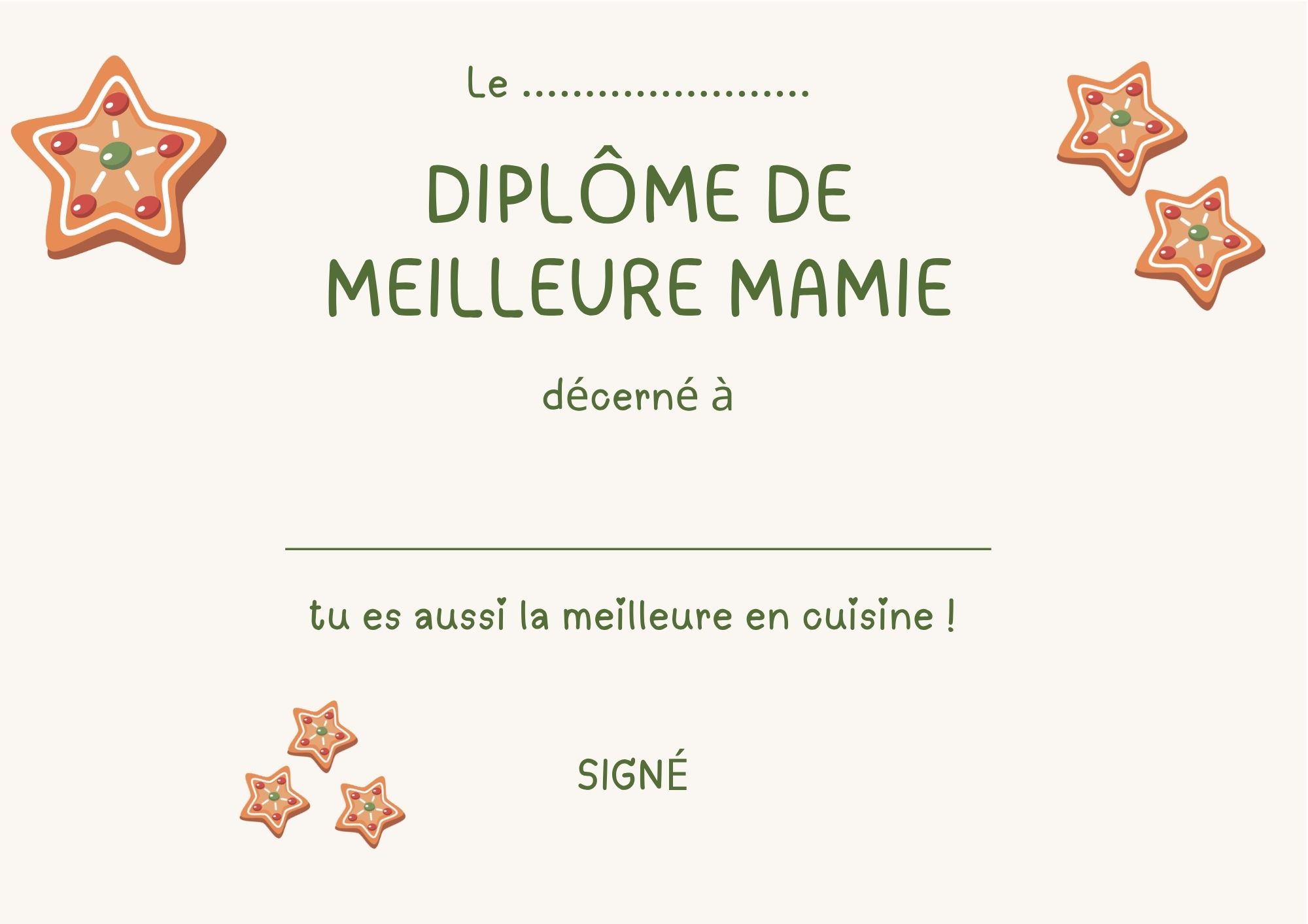 Diplome meilleure mamie a télécharger à imprimer PDF
