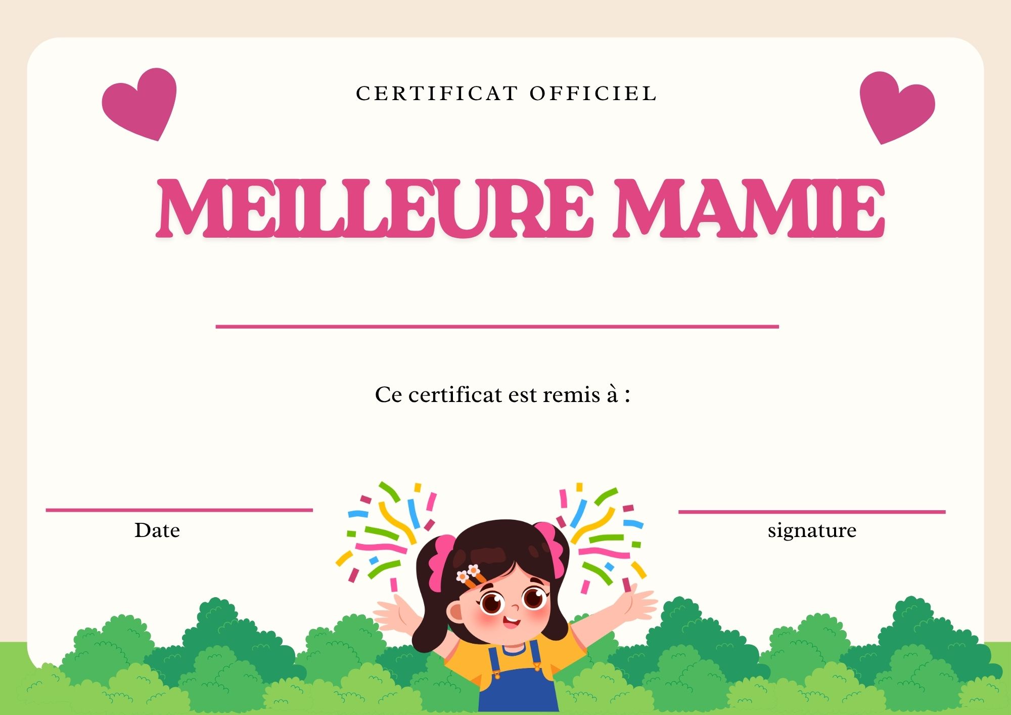 diplome meilleure mamie enfant à imprimer PDF