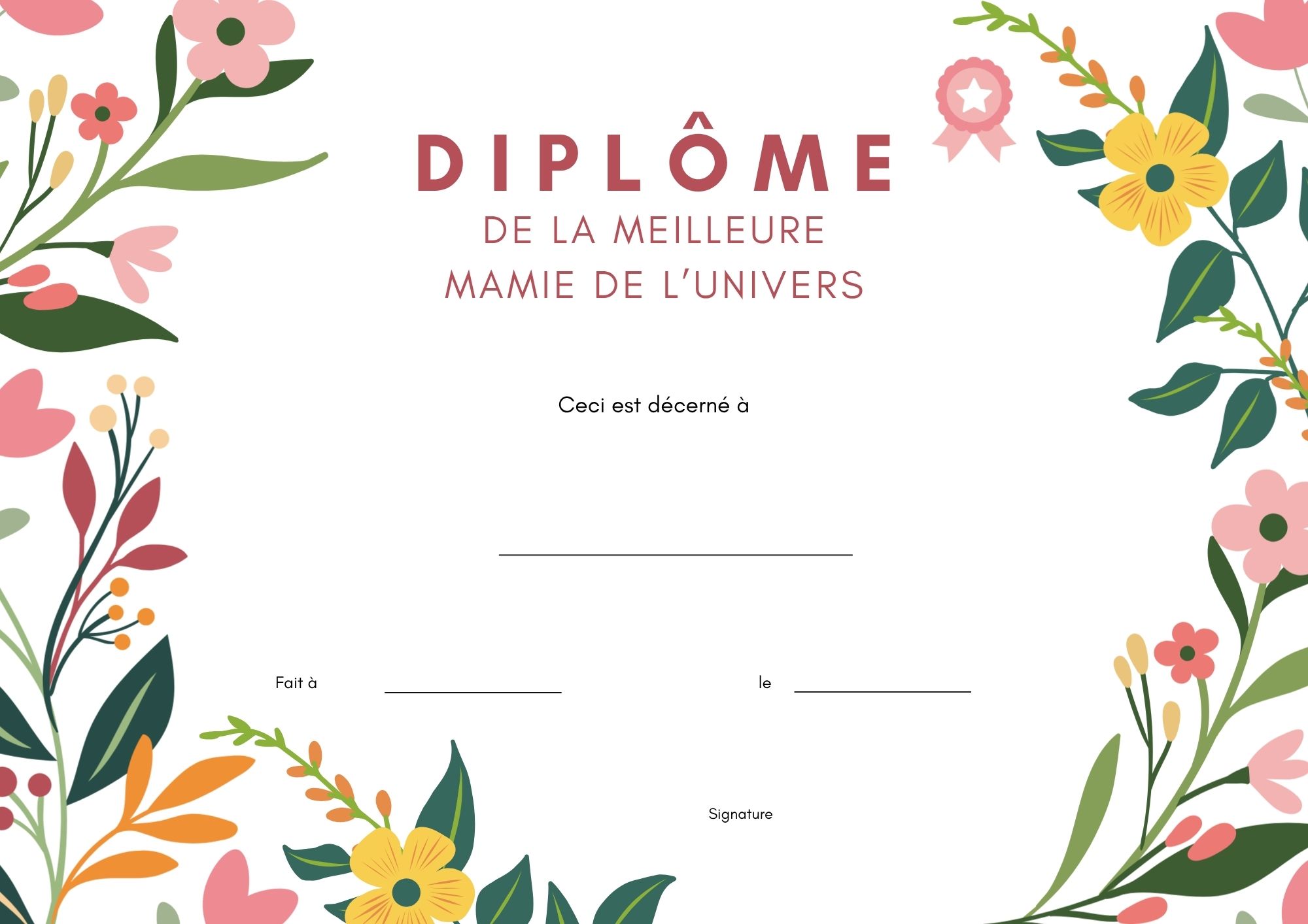 diplome meilleure mamie personnaliser PDF à imprimer PDF