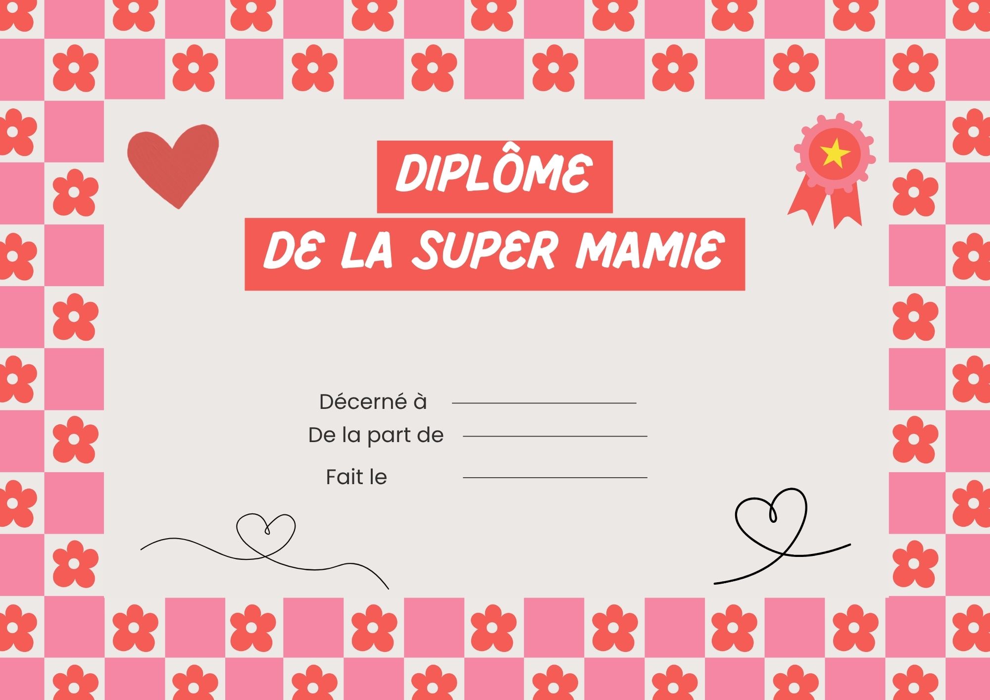 diplome meilleure mamie personnaliser à imprimer PDF