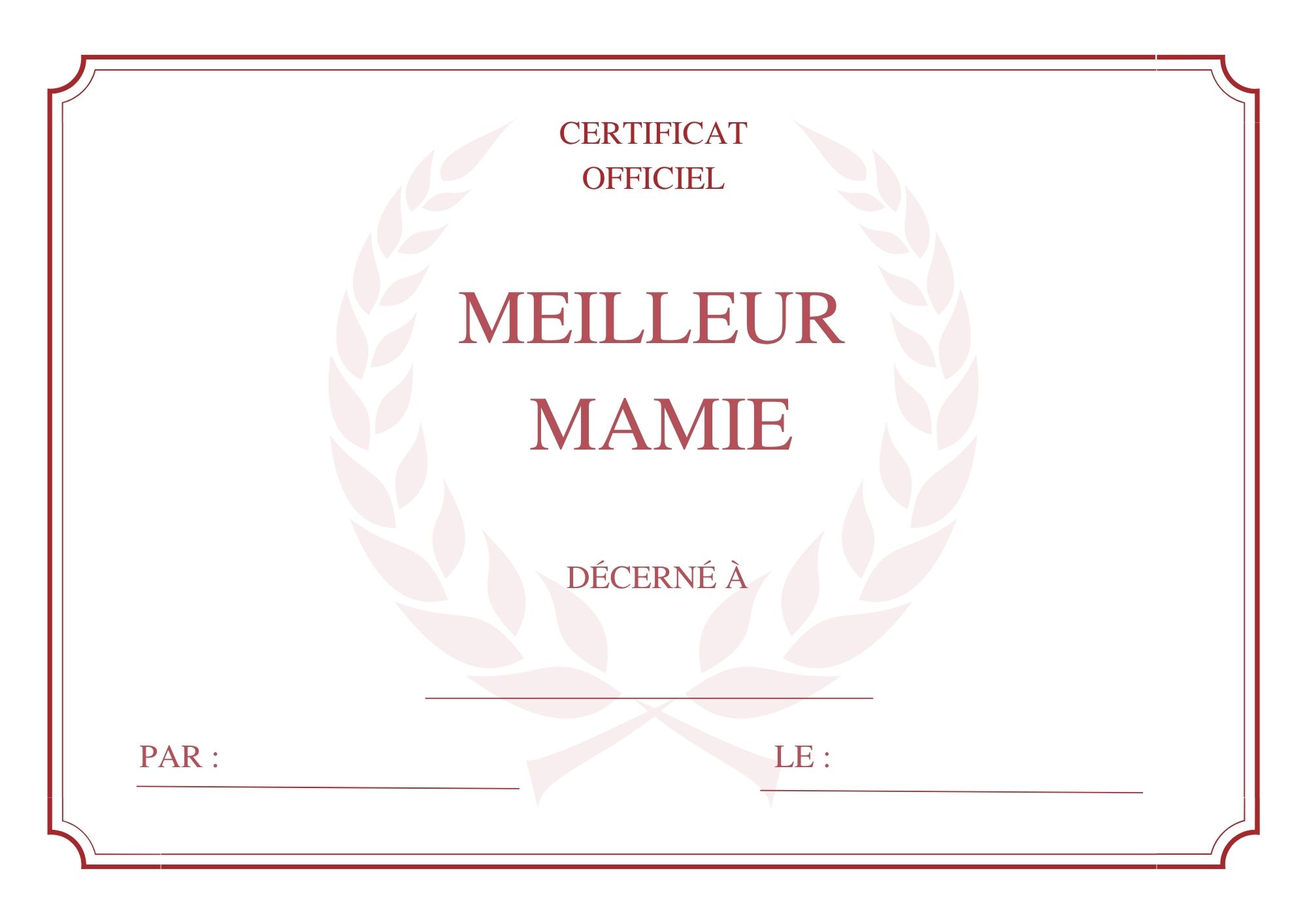 Meilleur mamie diplome rouge à imprimer PDF
