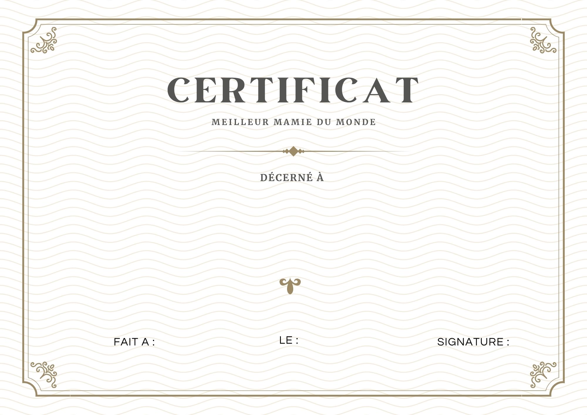 certificat du meilleure mamie au monde à imprimer PDF