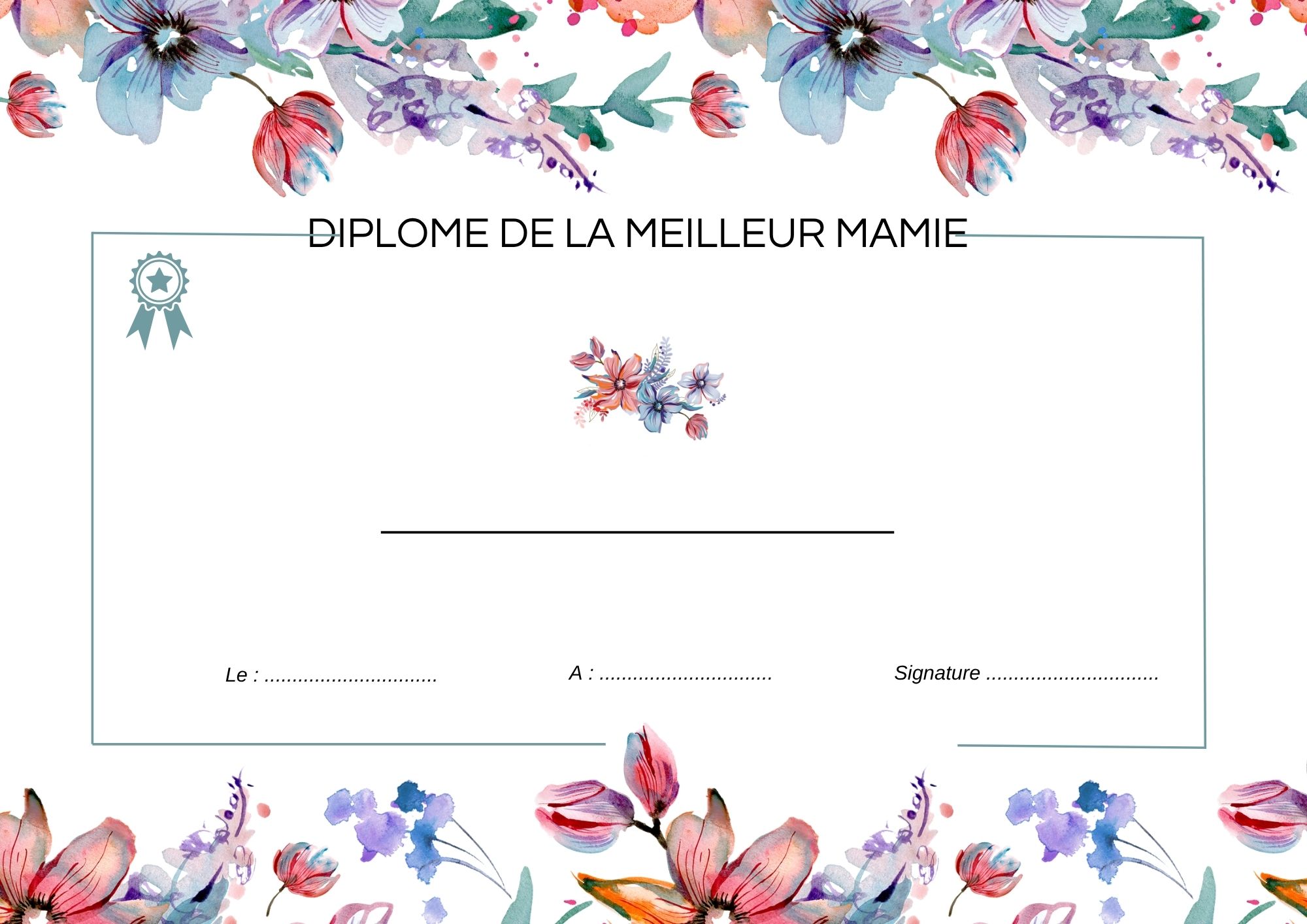 diplome a imprimer meilleure mamie fleur à imprimer PDF